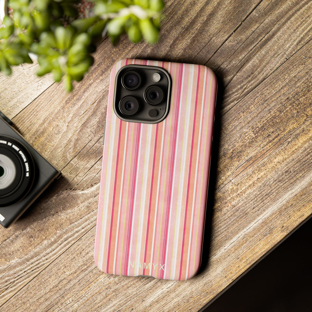 Pink Vintage Stripe Tough Phone Case