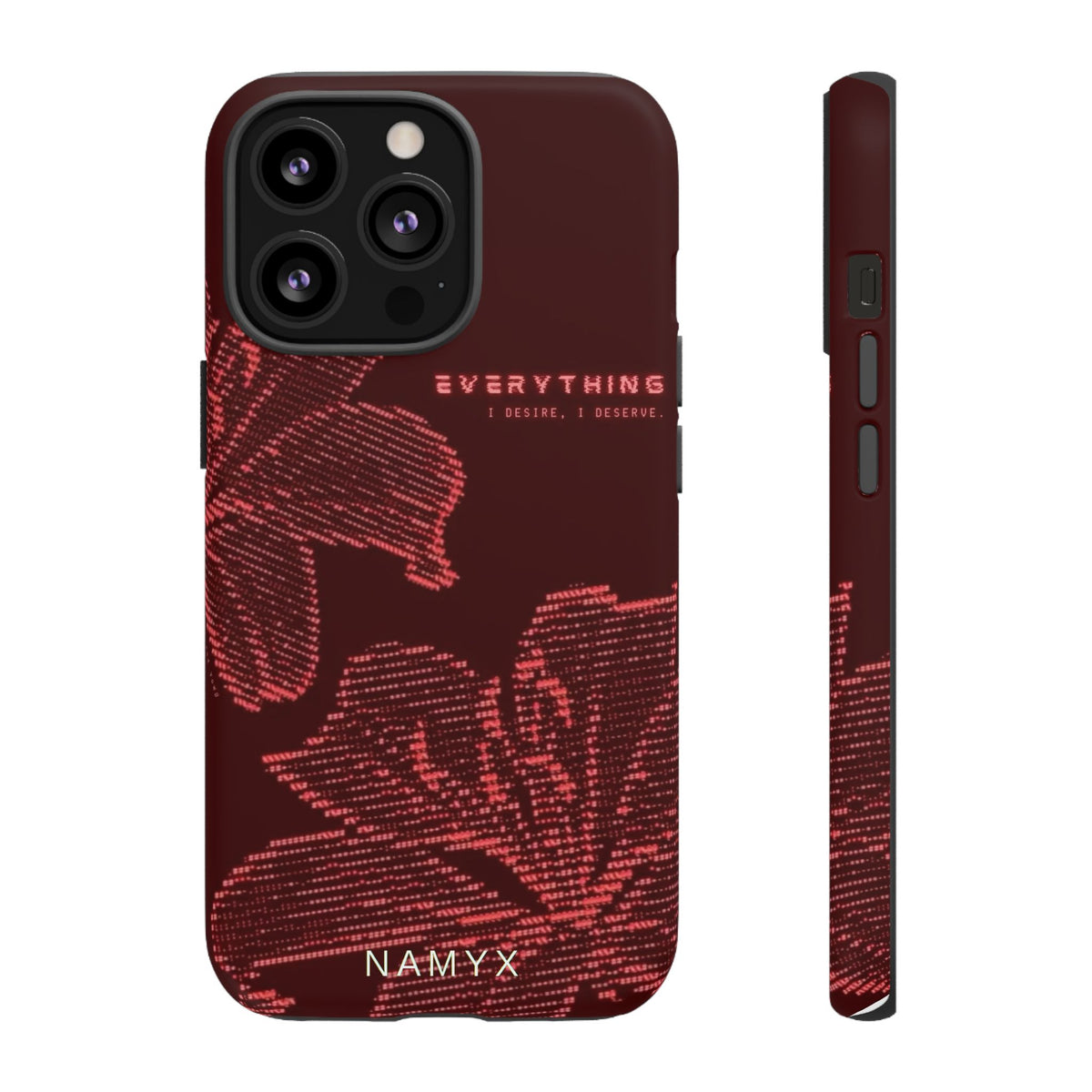 Floral Tough Phone Case — 'Everything' Burgundy Protective Cover