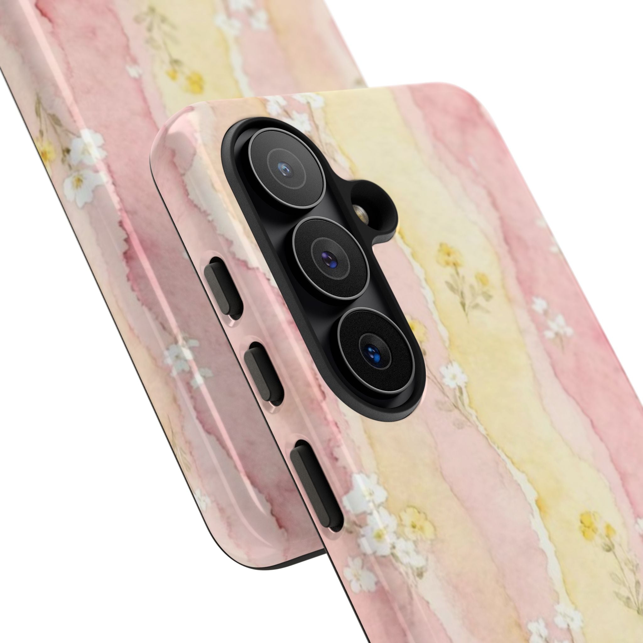 Floral Watercolor Tough Phone Case — Pink & Yellow Daisy Protective Cover