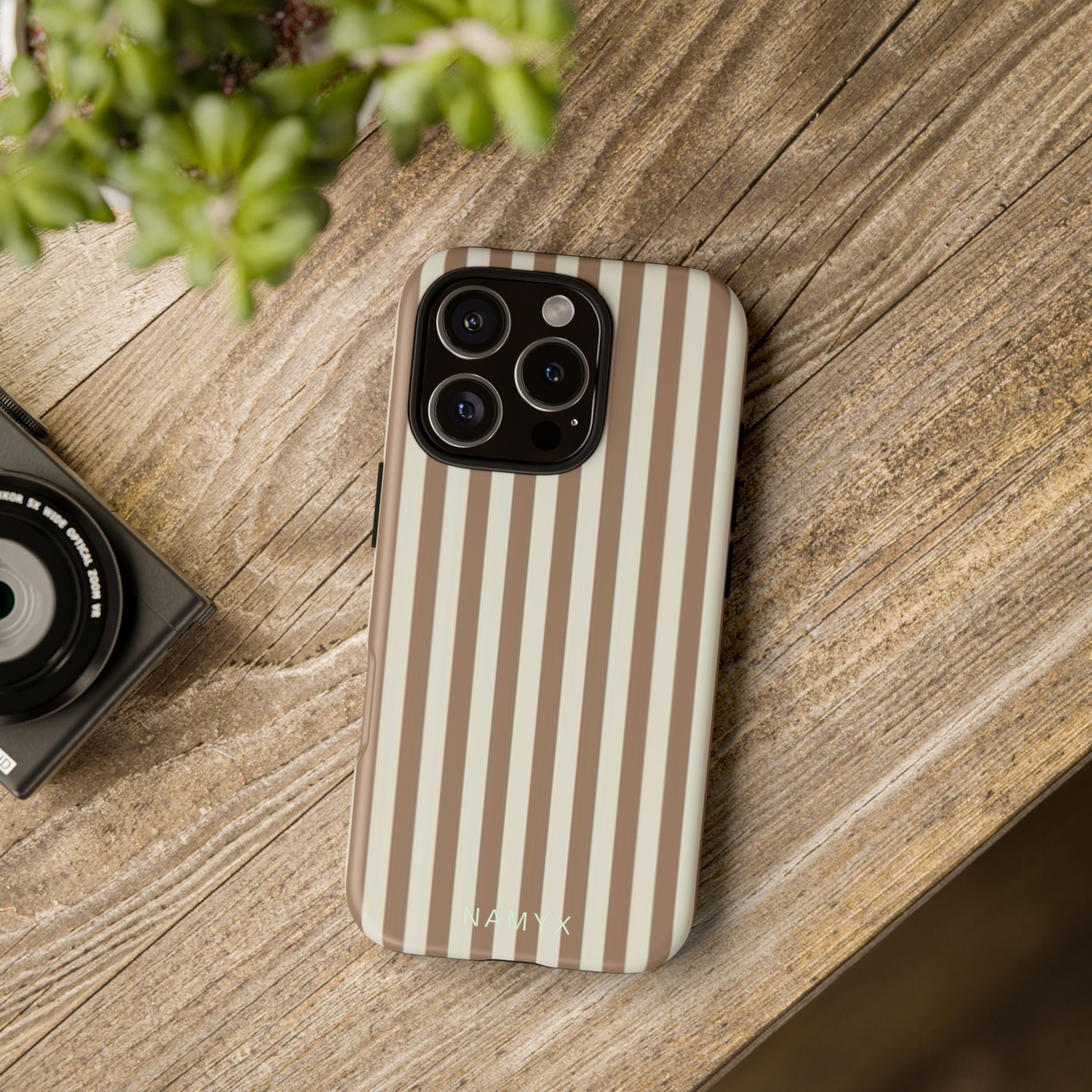 Striped Beige Phone Case — Classic Vertical Brown & Cream Stripe Tough Case