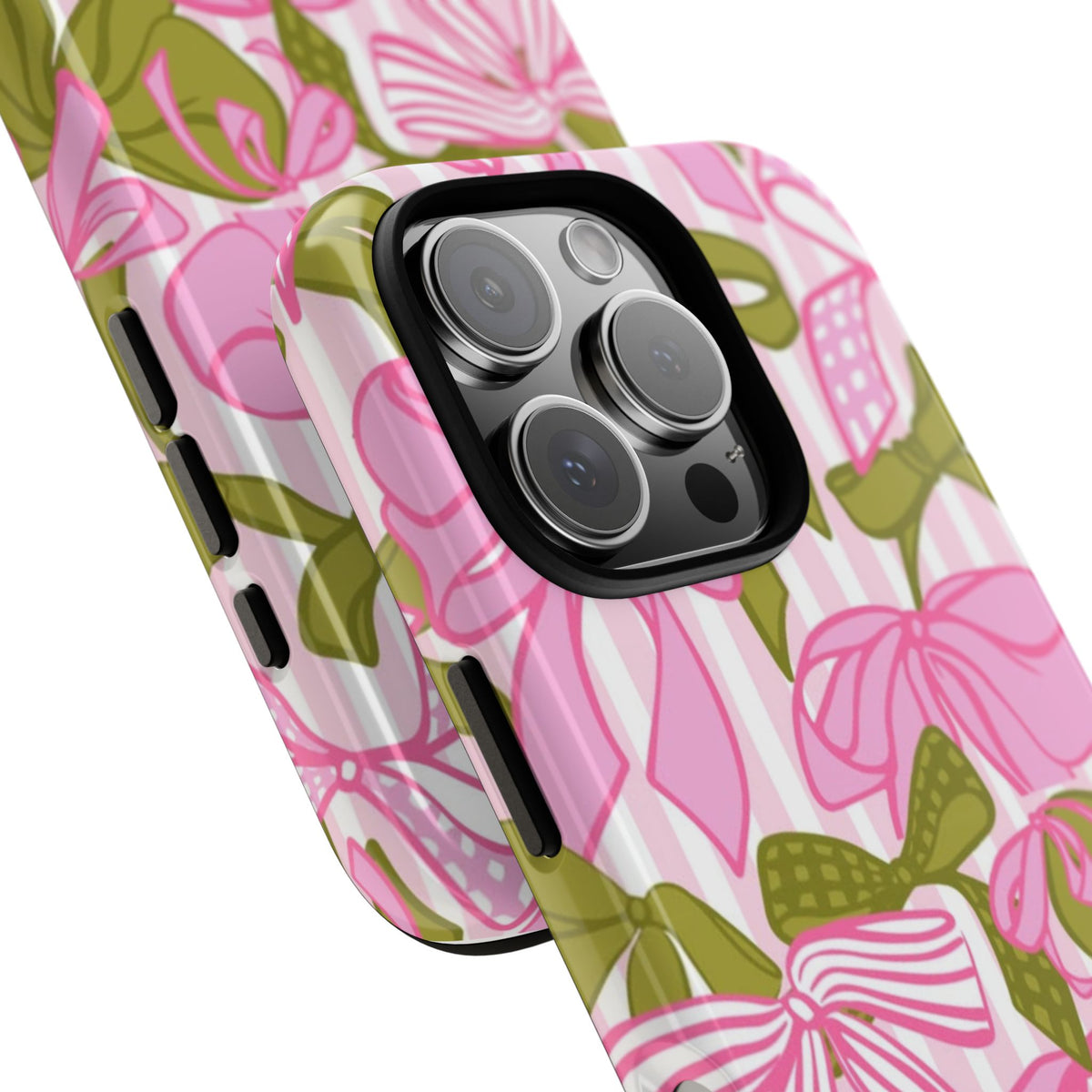Bow Pattern Tough Case - Pink & Olive Floral Phone Cover