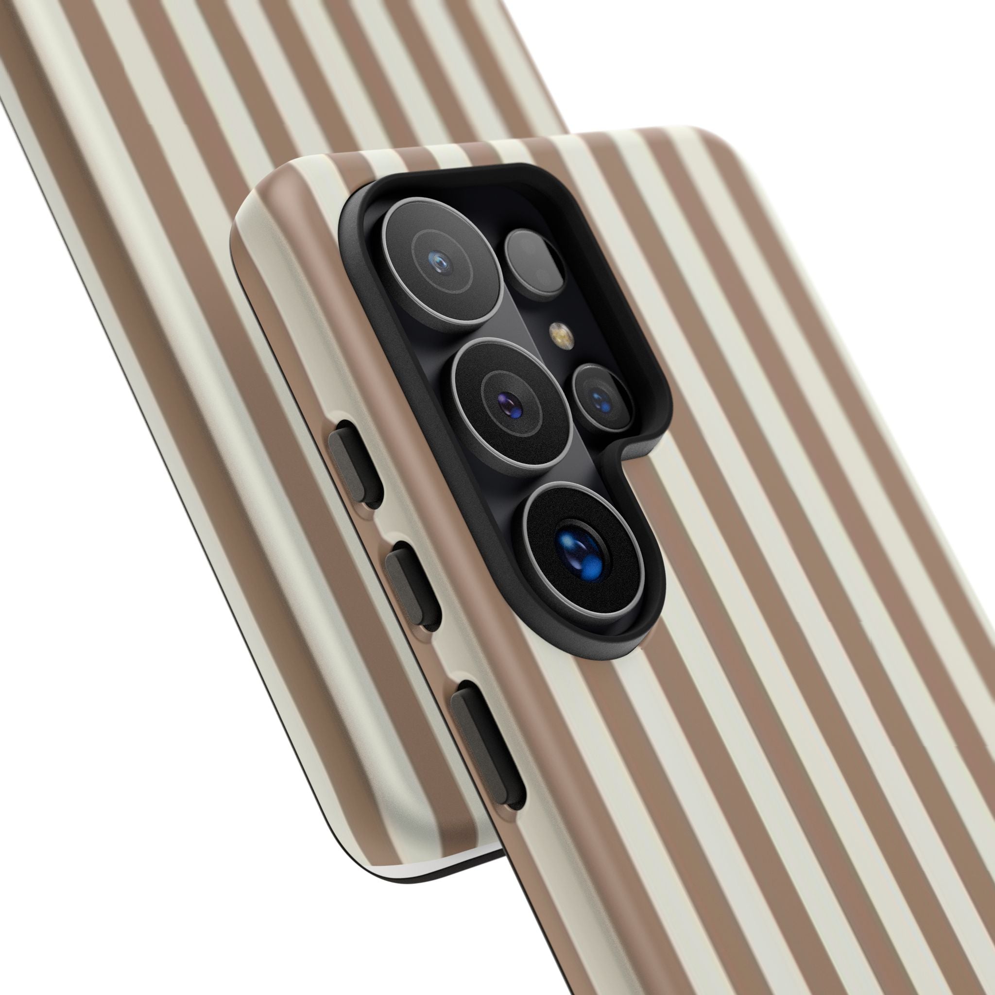 Striped Beige Phone Case — Classic Vertical Brown & Cream Stripe Tough Case
