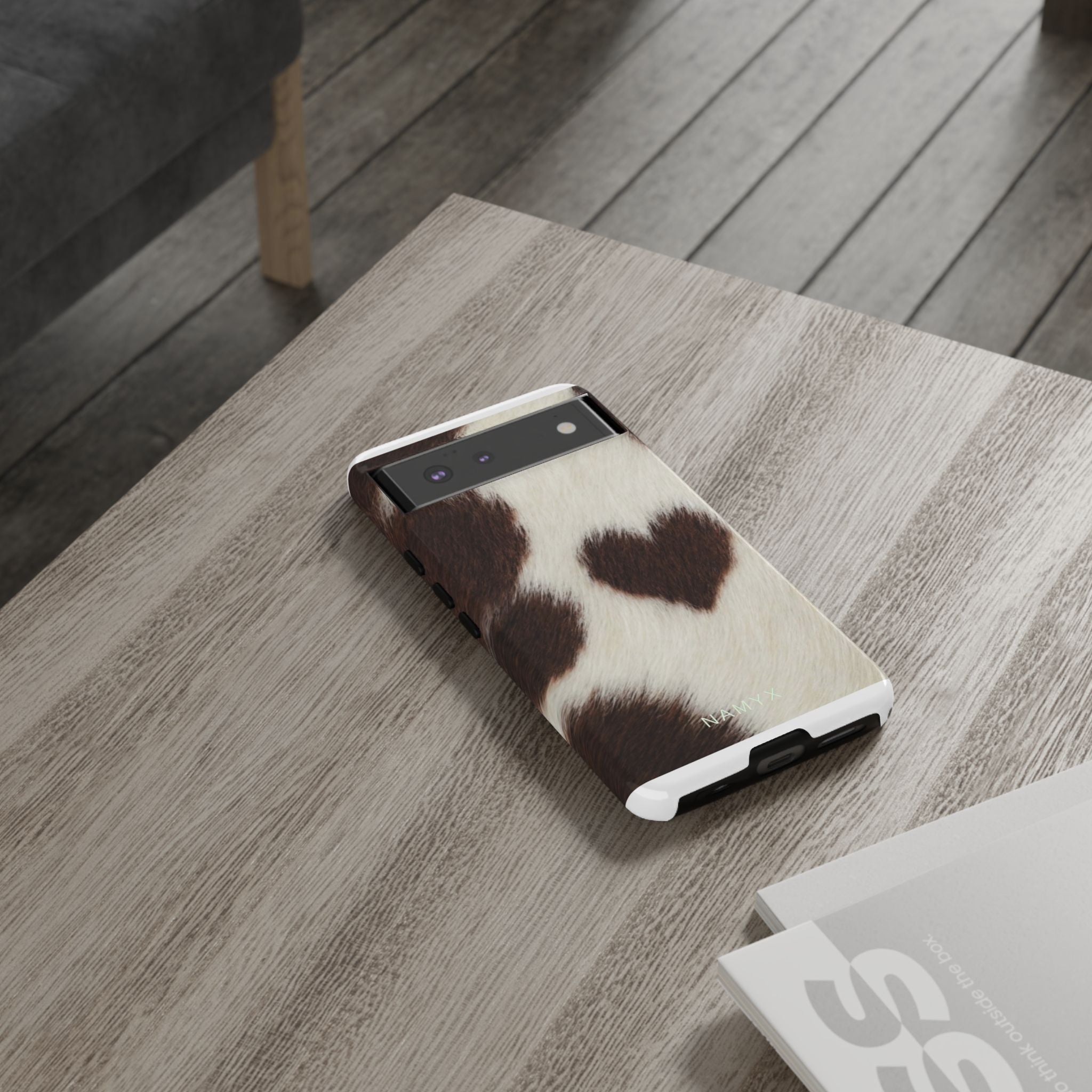 Cowhide Heart Phone Case — Cute Cow Print Protective iPhone Cover