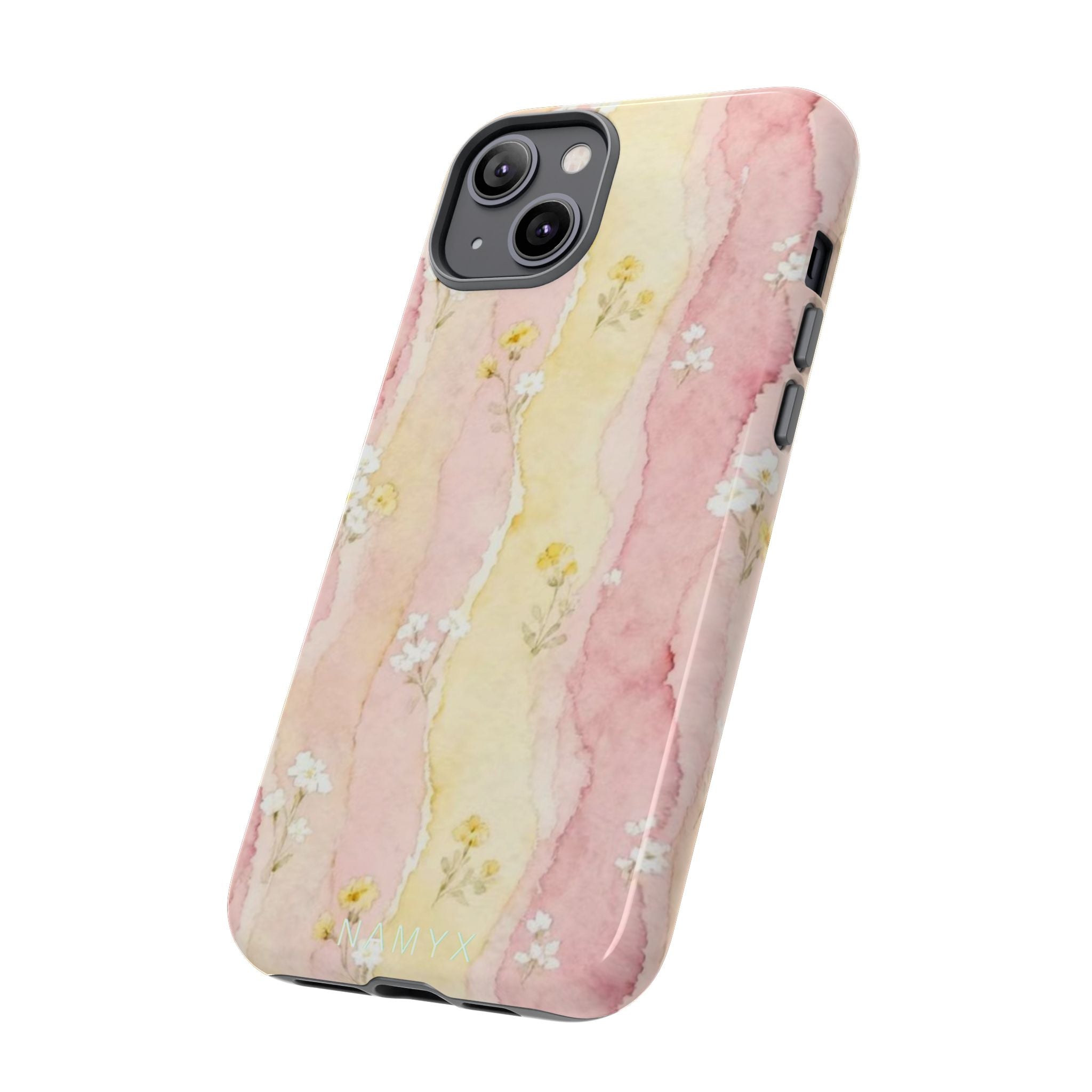 Floral Watercolor Tough Phone Case — Pink & Yellow Daisy Protective Cover
