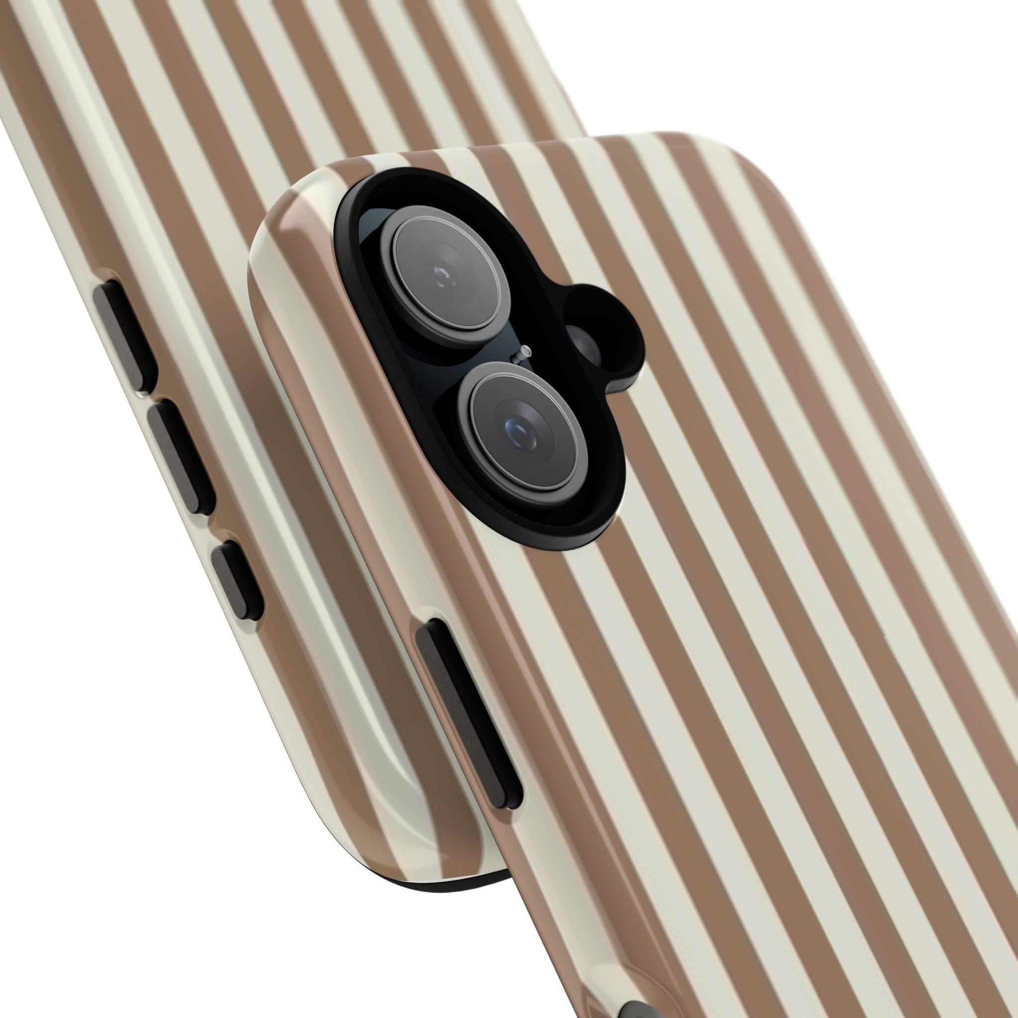 Striped Beige Phone Case — Classic Vertical Brown & Cream Stripe Tough Case