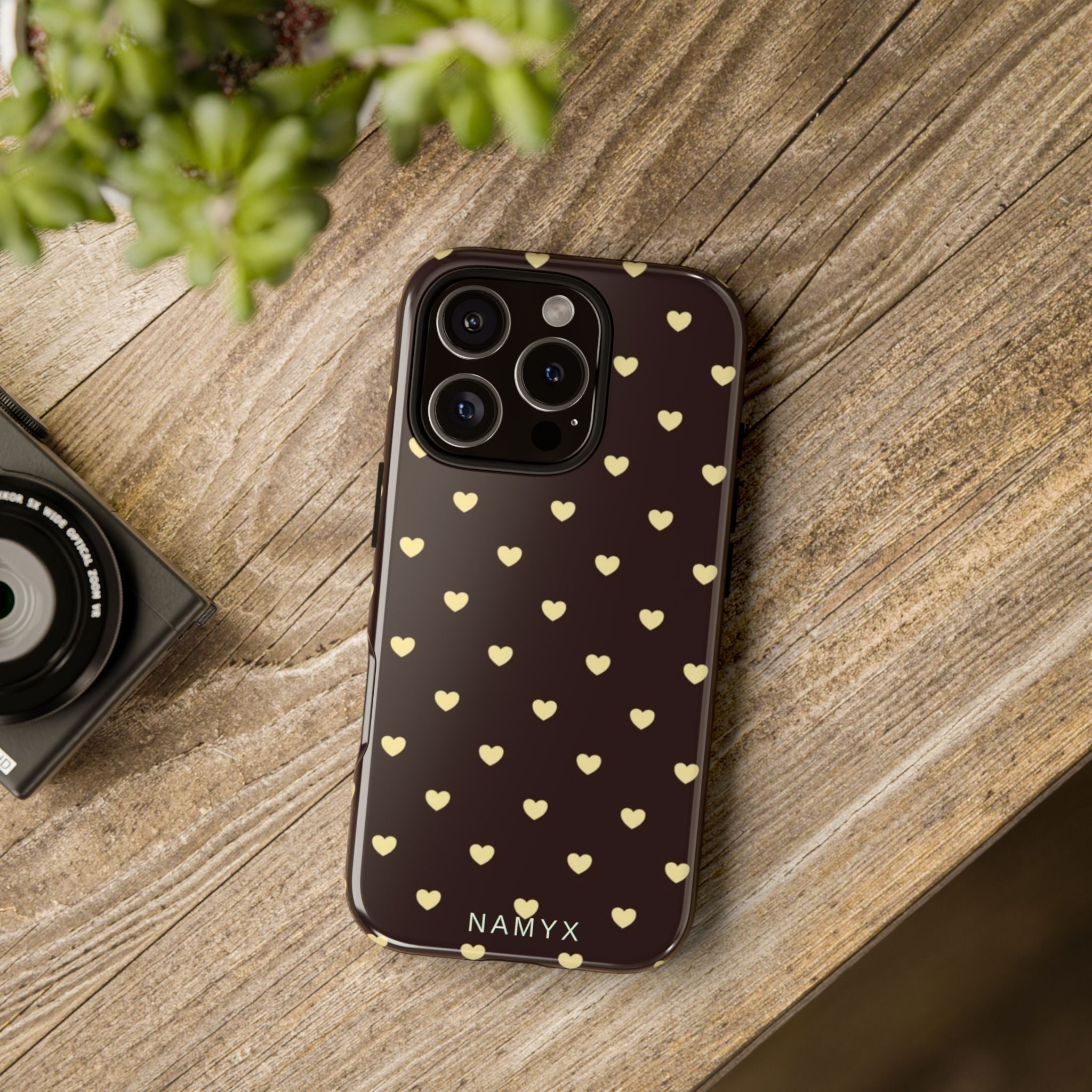 Tough Case — Brown Phone Case with Cream Heart Pattern