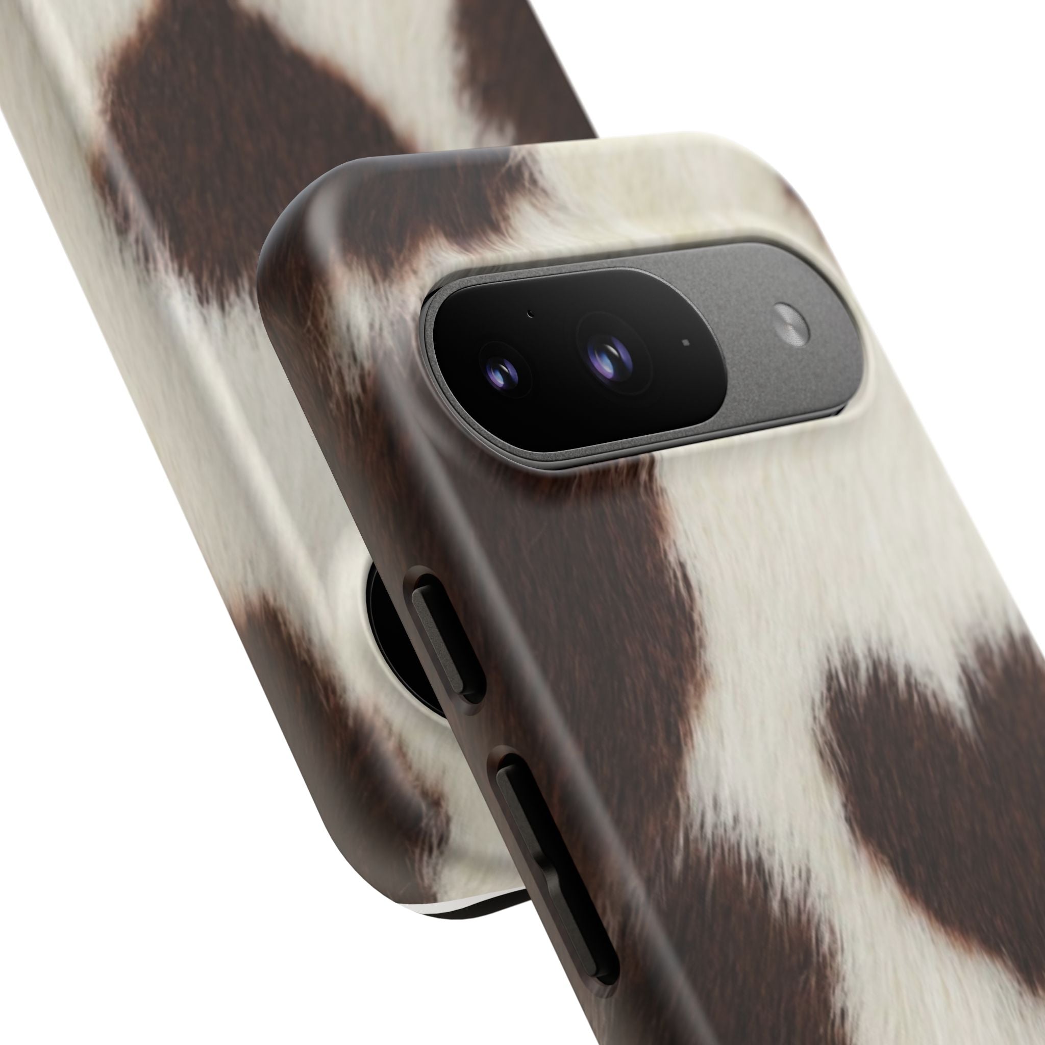 Cowhide Heart Phone Case — Cute Cow Print Protective iPhone Cover