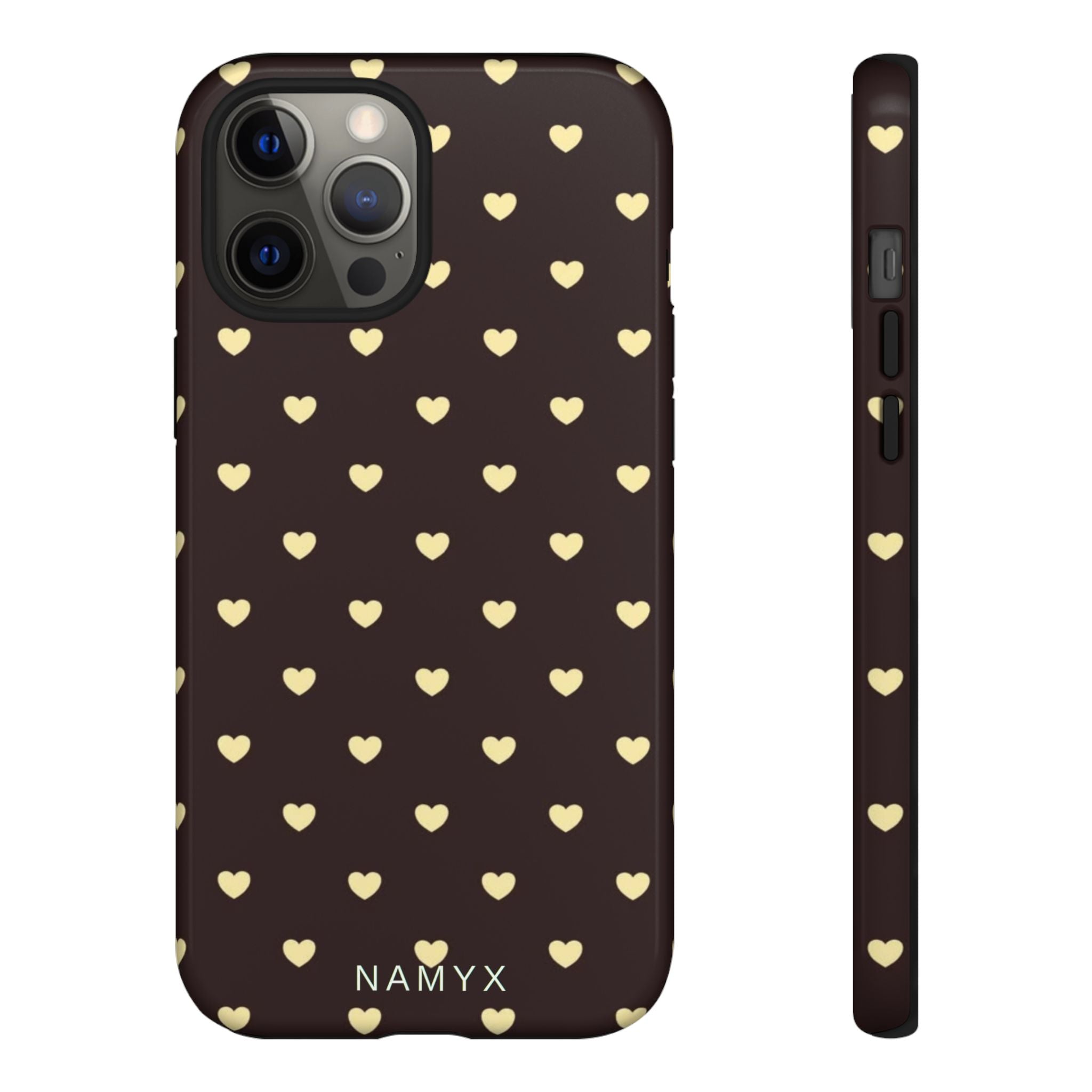 Tough Case — Brown Phone Case with Cream Heart Pattern