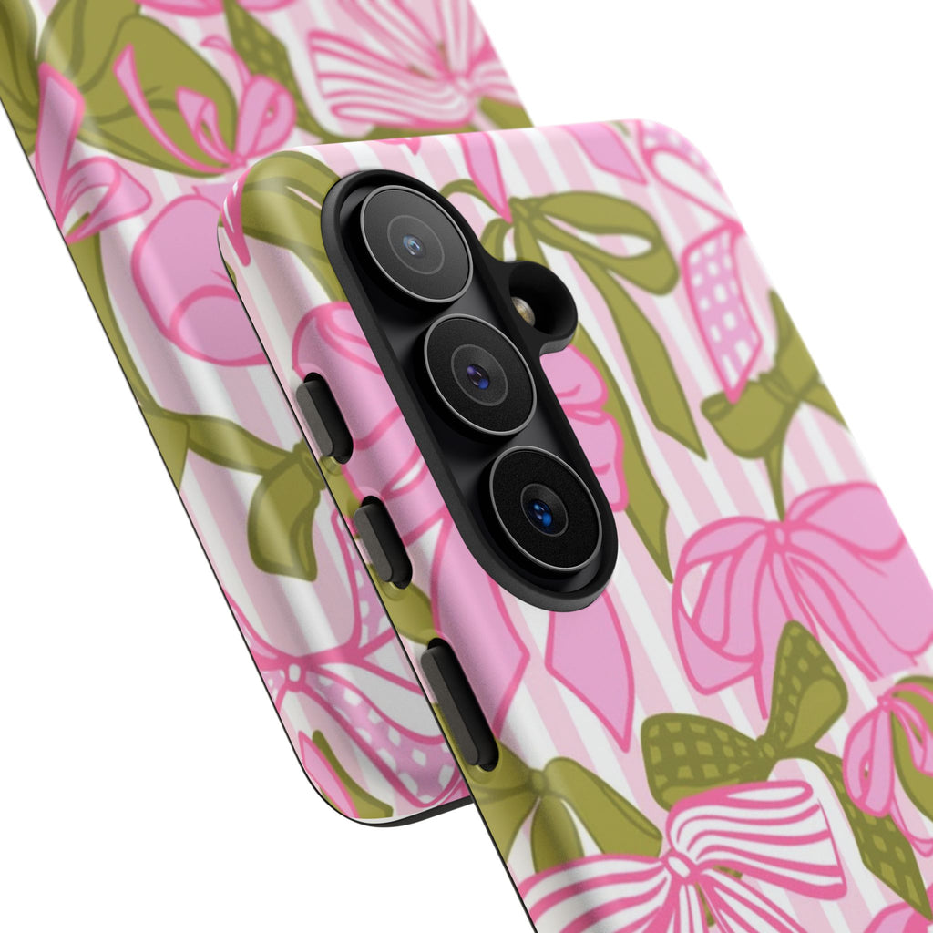 Bow Pattern Tough Case - Pink & Olive Floral Phone Cover