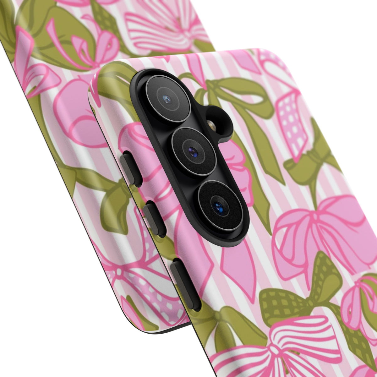 Bow Pattern Tough Case - Pink & Olive Floral Phone Cover