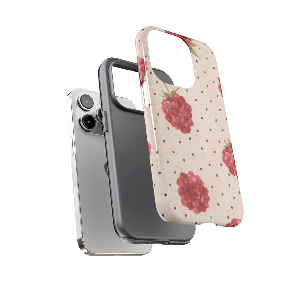 Raspberry Dotted Tough Phone Case — Vintage Floral Protective Cover