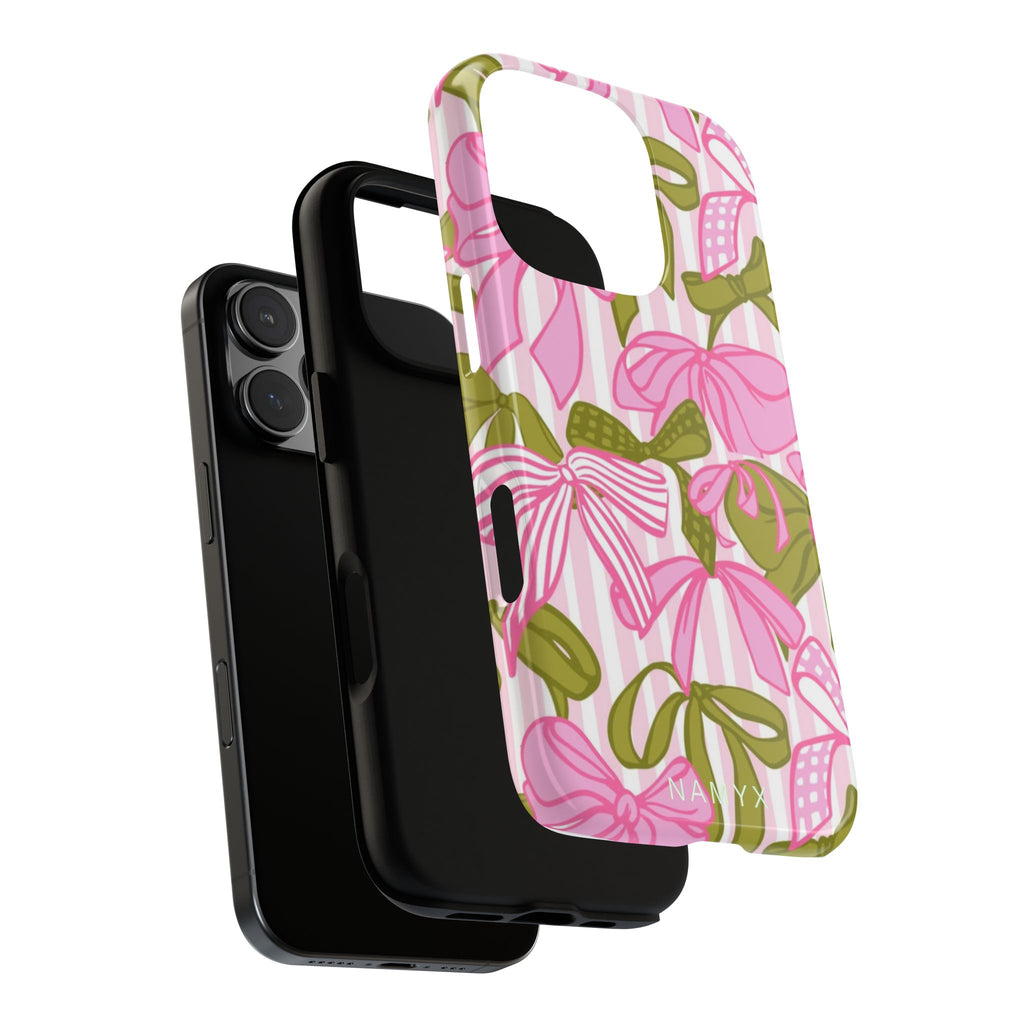 Bow Pattern Tough Case - Pink & Olive Floral Phone Cover
