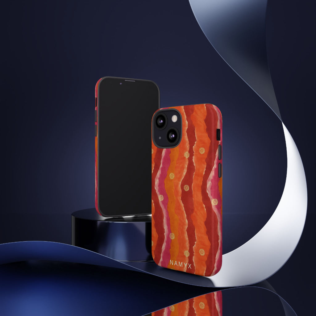 Abstract Red Waves Phone Case — Bold Orange & Pink Protective Tough Case