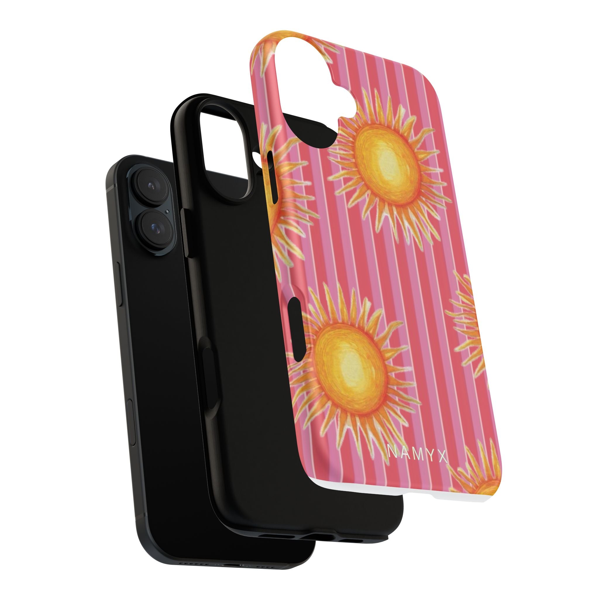 Sunburst Stripe Tough Phone Case — Bright Yellow Sun Pattern on Pink