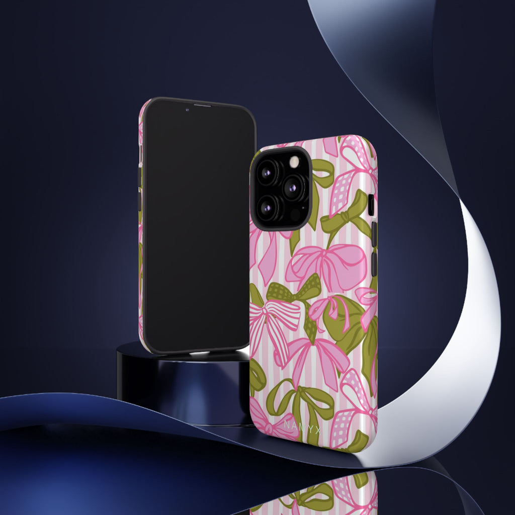 Bow Pattern Tough Case - Pink & Olive Floral Phone Cover