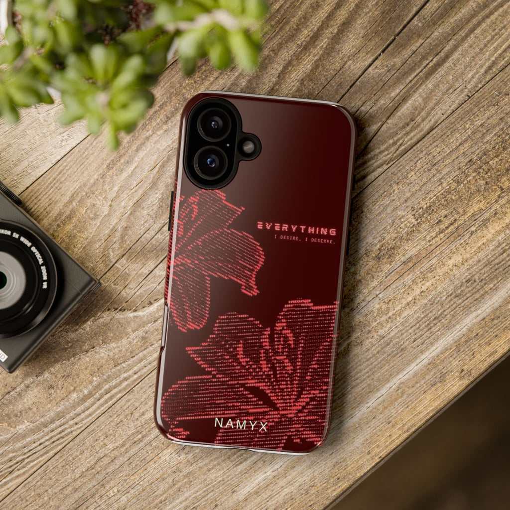 Floral Tough Phone Case — 'Everything' Burgundy Protective Cover