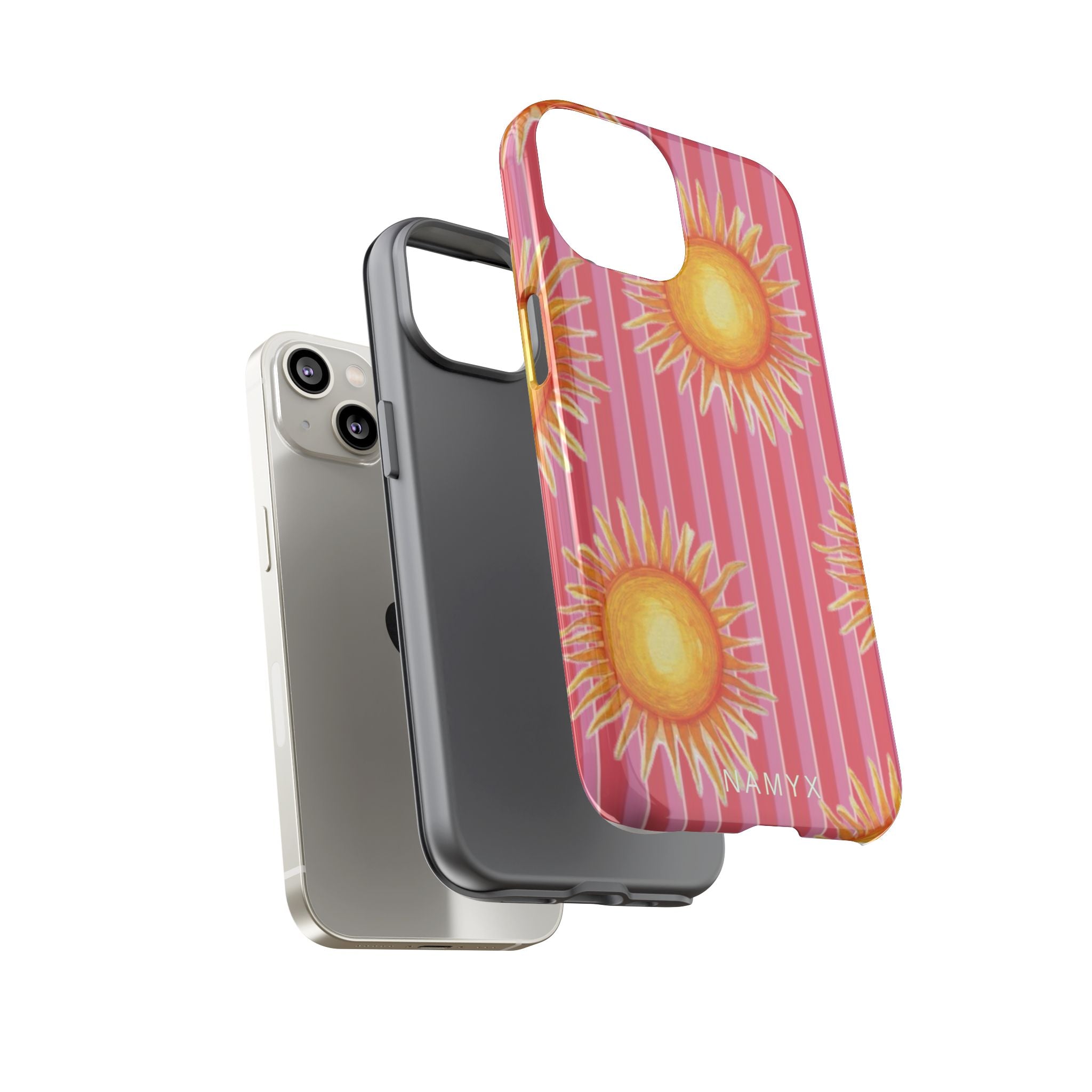 Sunburst Stripe Tough Phone Case — Bright Yellow Sun Pattern on Pink