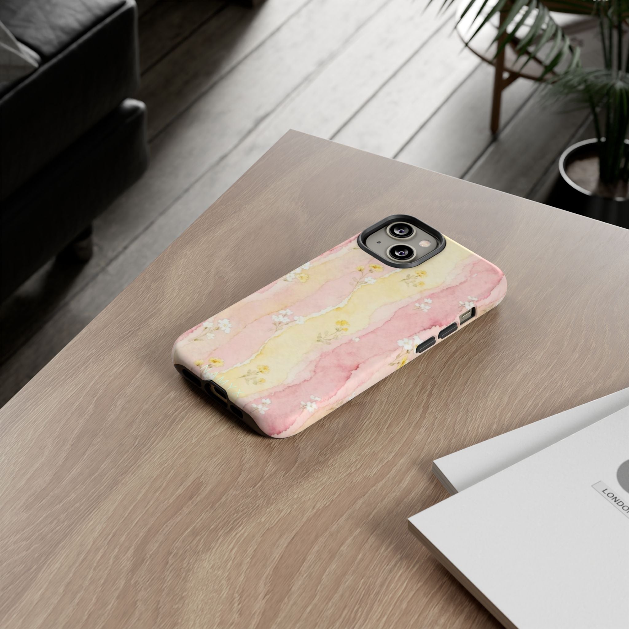 Floral Watercolor Tough Phone Case — Pink & Yellow Daisy Protective Cover