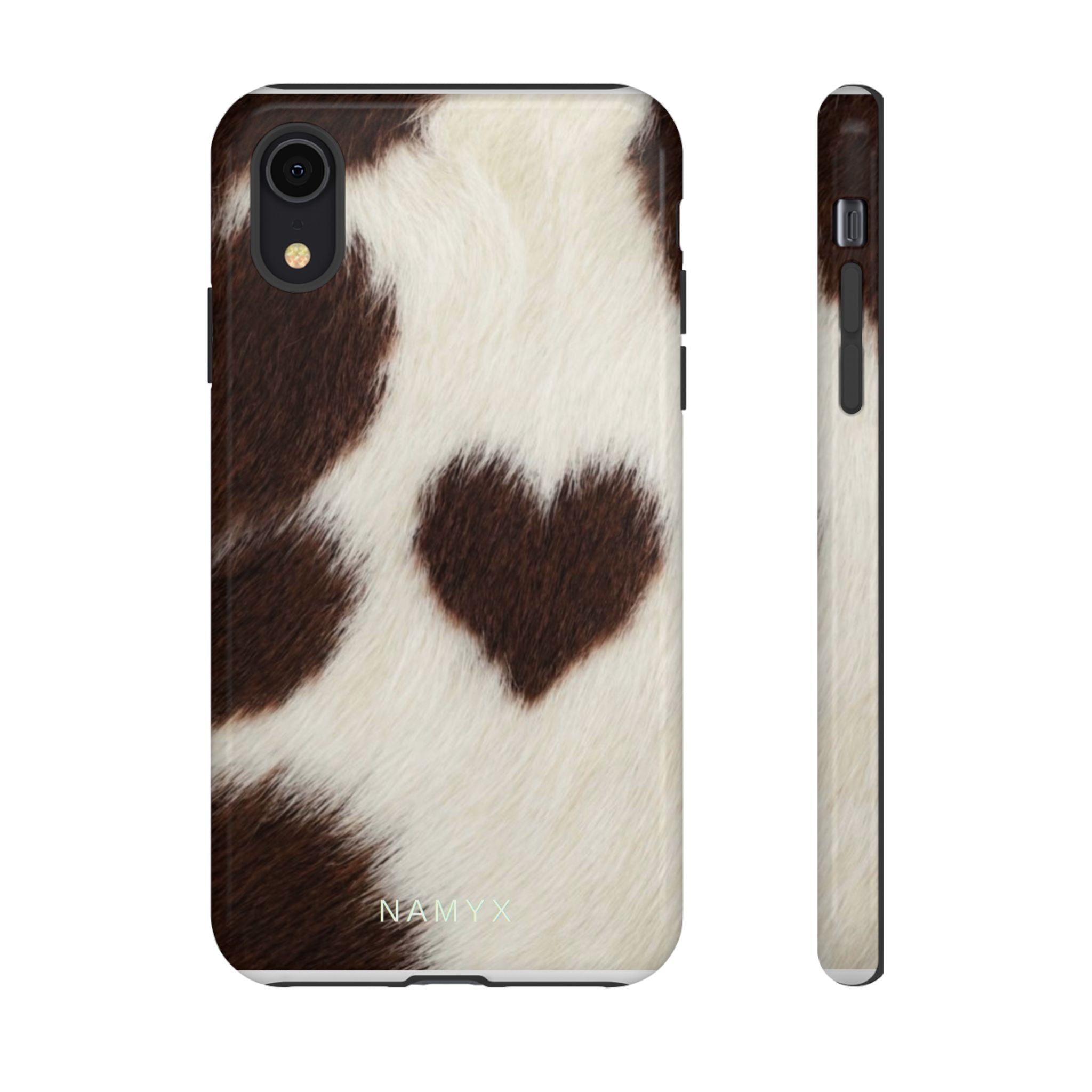 Cowhide Heart Phone Case — Cute Cow Print Protective iPhone Cover