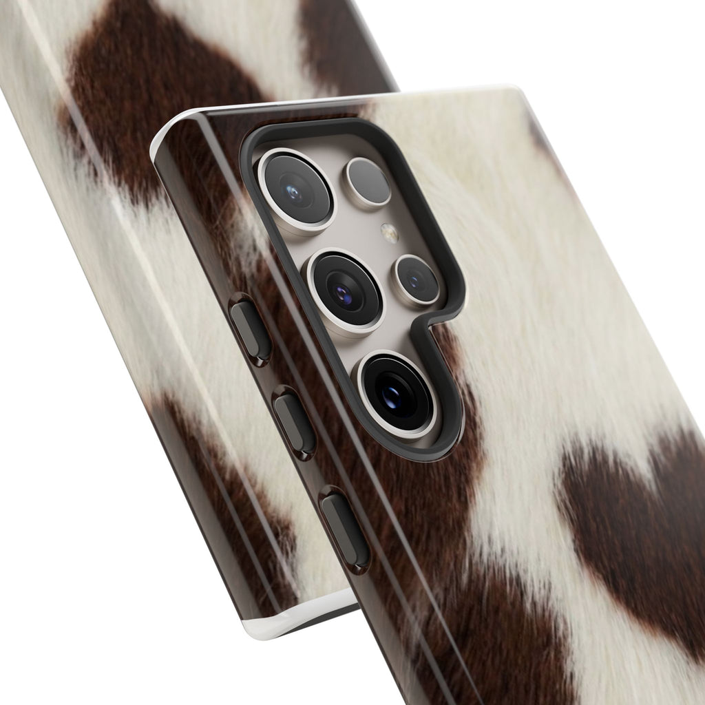 Cowhide Heart Phone Case — Cute Cow Print Protective iPhone Cover