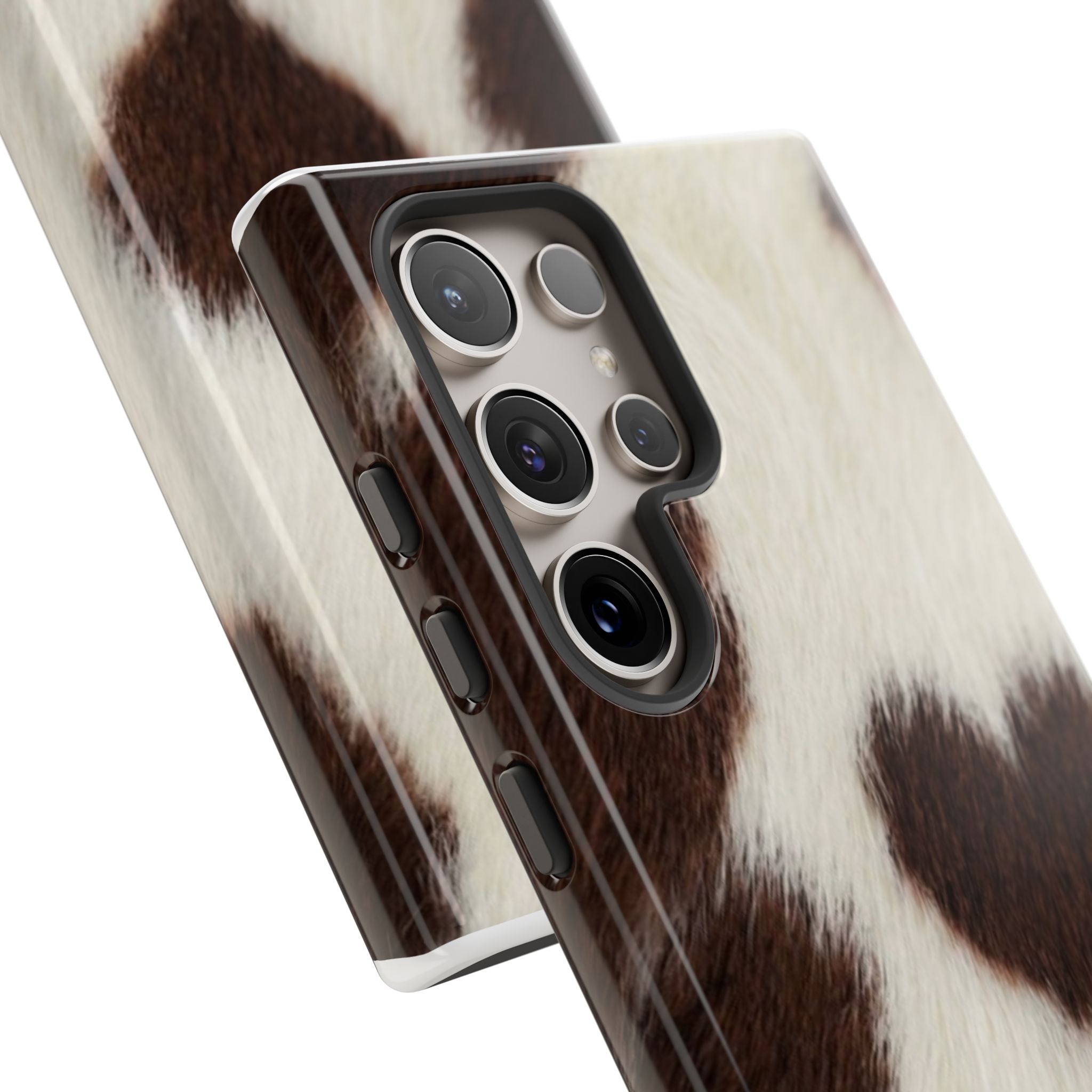 Cowhide Heart Phone Case — Cute Cow Print Protective iPhone Cover
