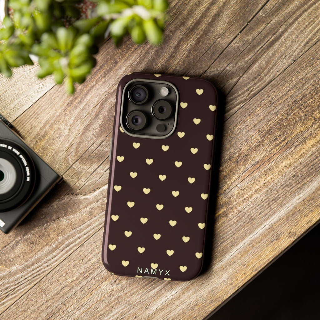 Tough Case — Brown Phone Case with Cream Heart Pattern