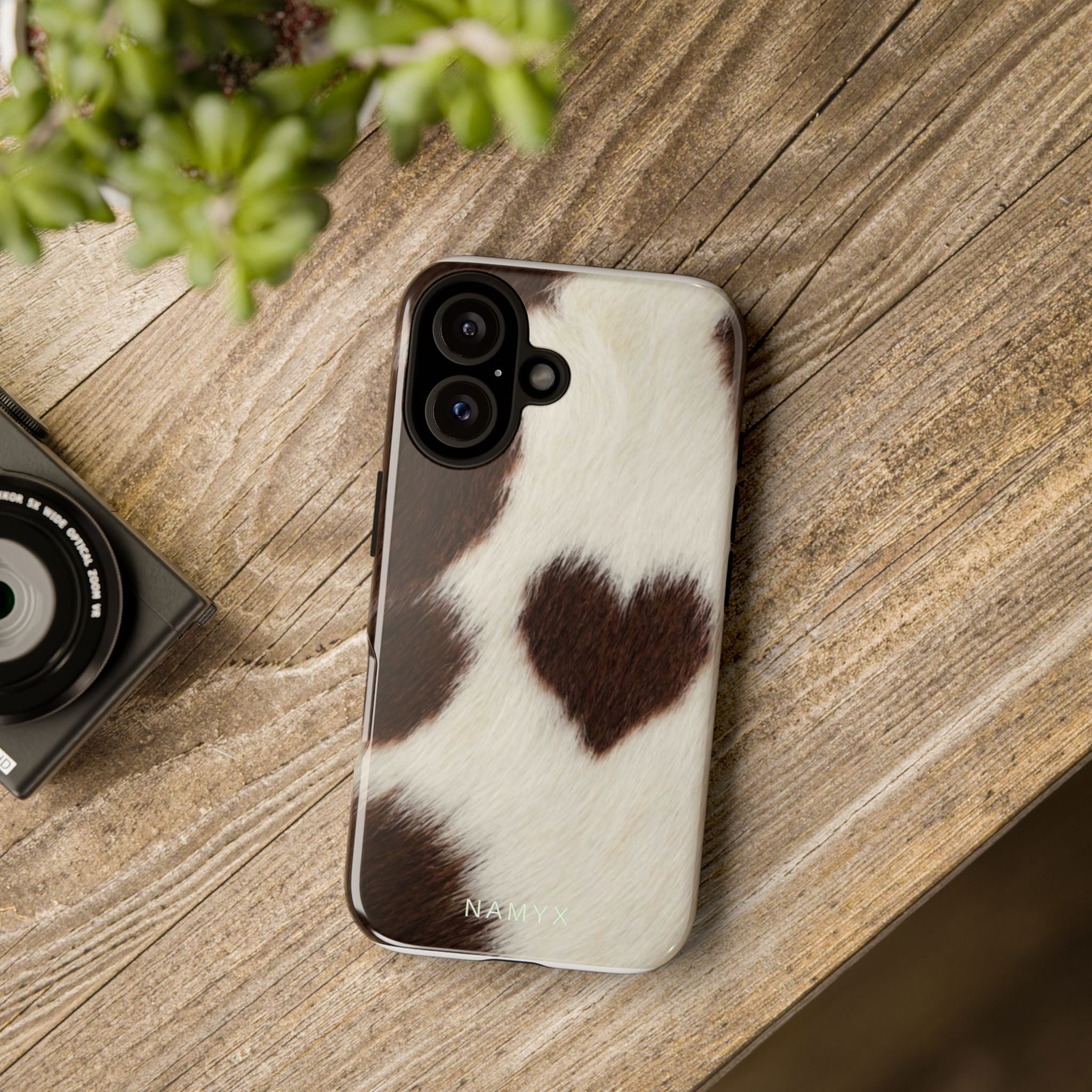 Cowhide Heart Phone Case — Cute Cow Print Protective iPhone Cover