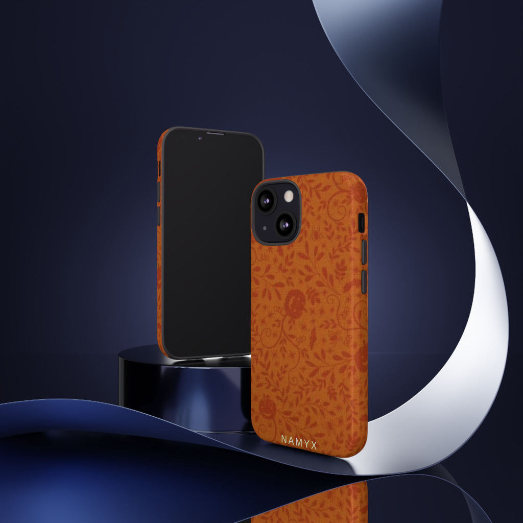 Floral Leather Phone Case — Rustic Orange Botanical Tough Case