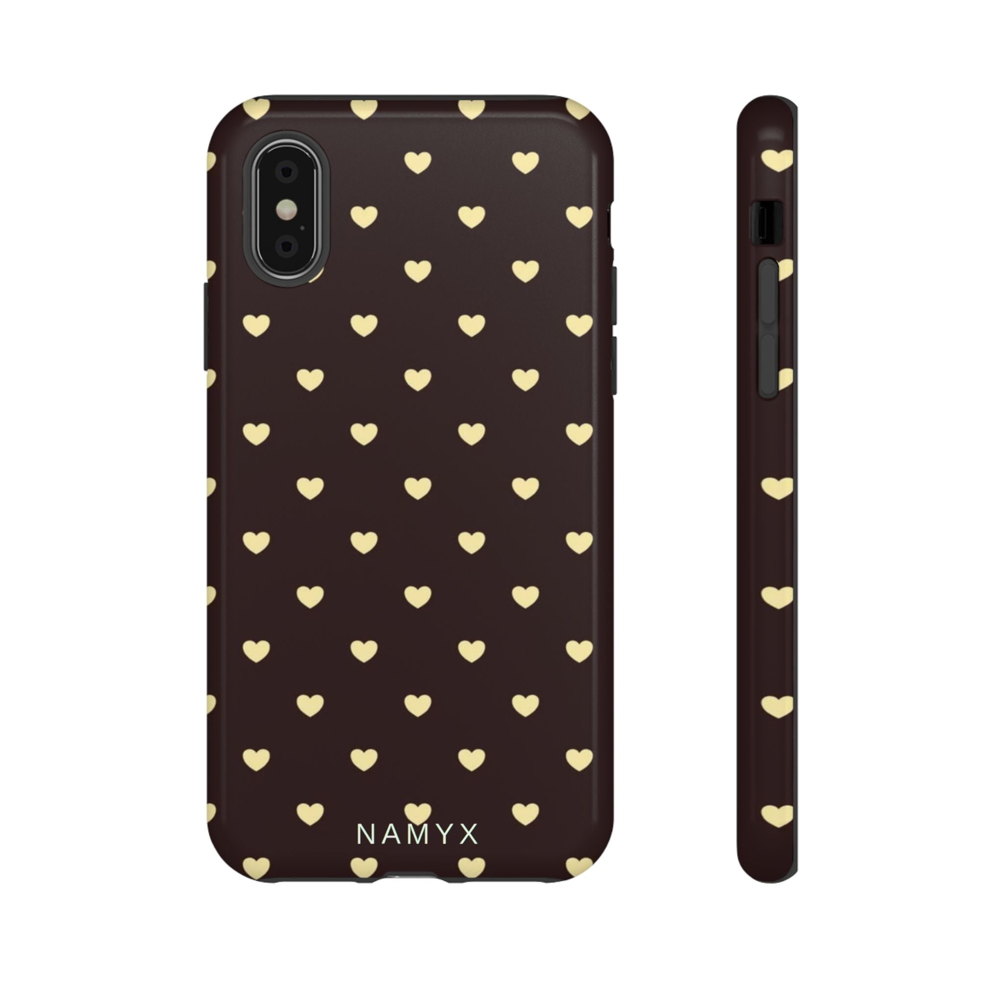 Tough Case — Brown Phone Case with Cream Heart Pattern