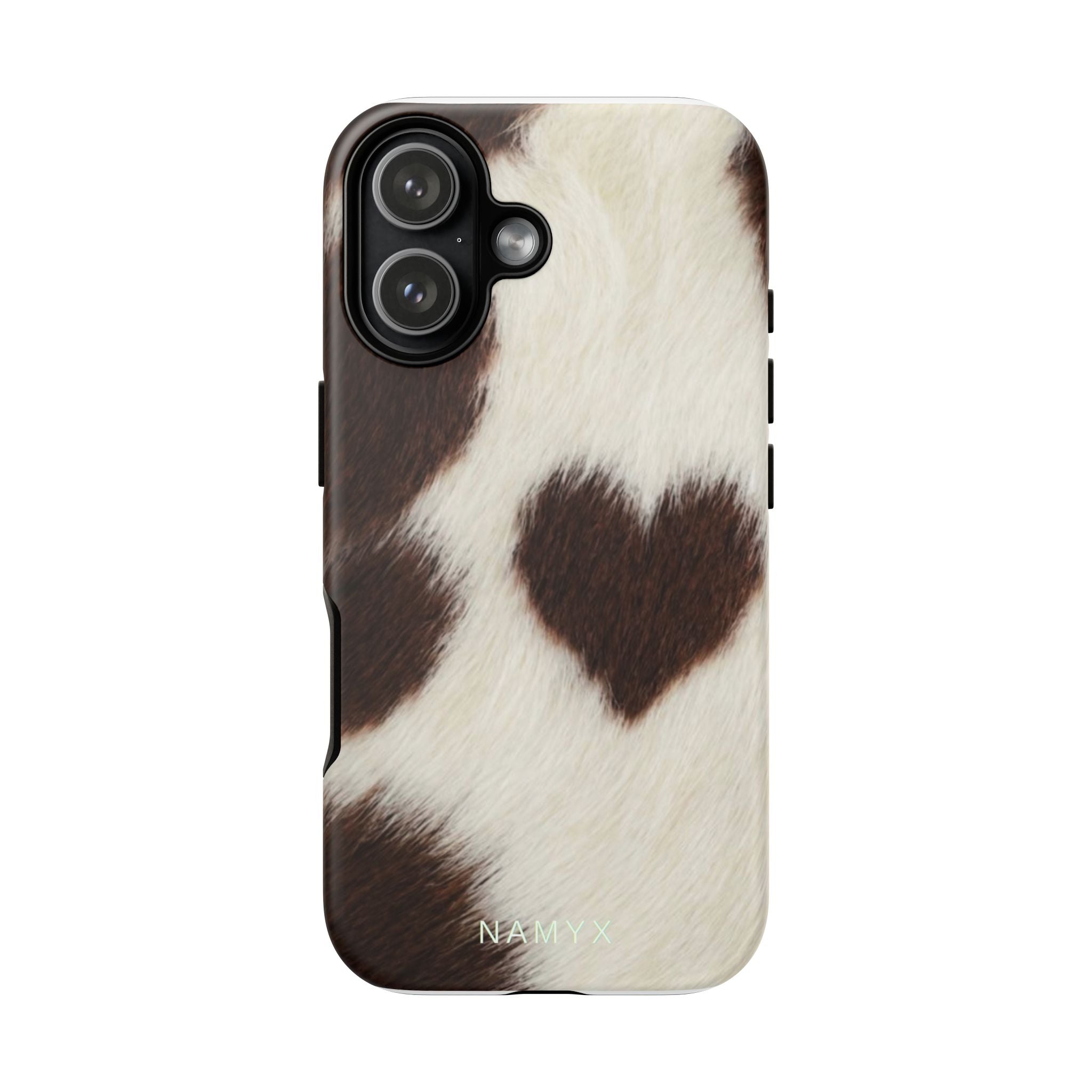 Cowhide Heart Phone Case — Cute Cow Print Protective iPhone Cover