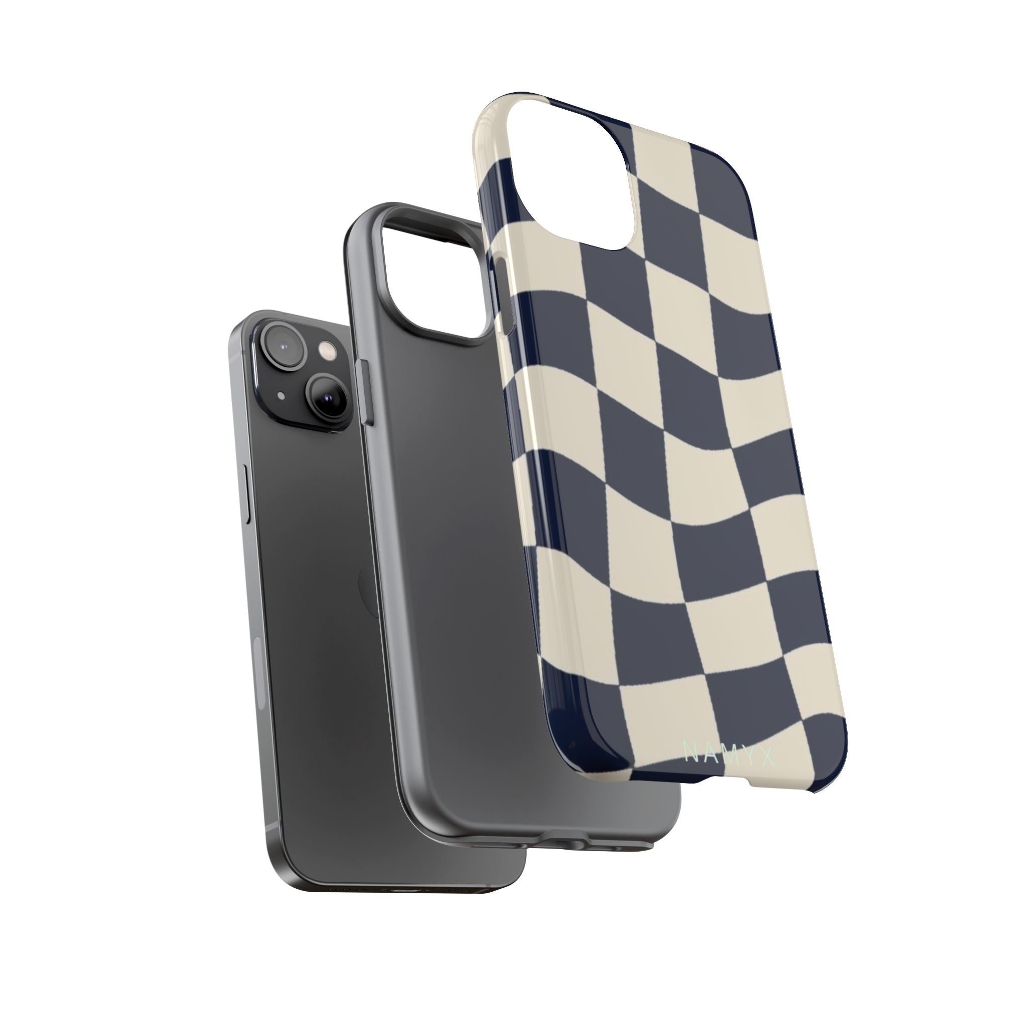 Wavy Checkered Phone Case – Retro Navy Racing Pattern Tough Case
