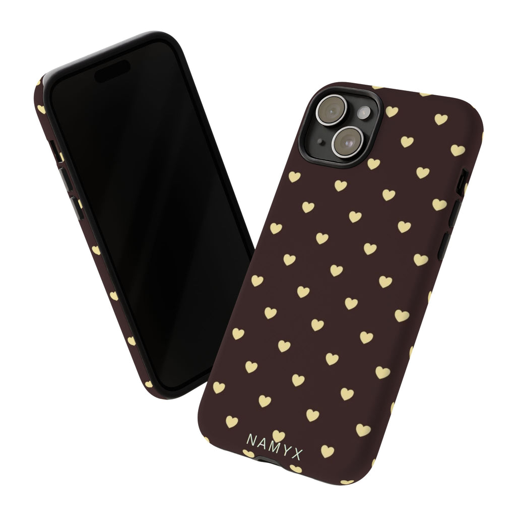 Tough Case — Brown Phone Case with Cream Heart Pattern