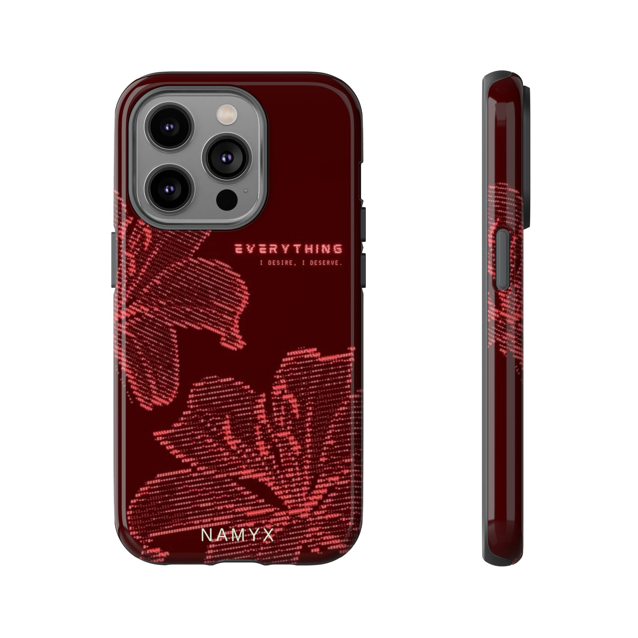 Floral Tough Phone Case — 'Everything' Burgundy Protective Cover