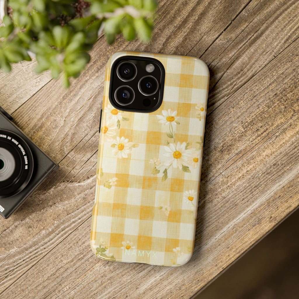 Daisy Gingham Tough Phone Case — Yellow Floral Protective Cover