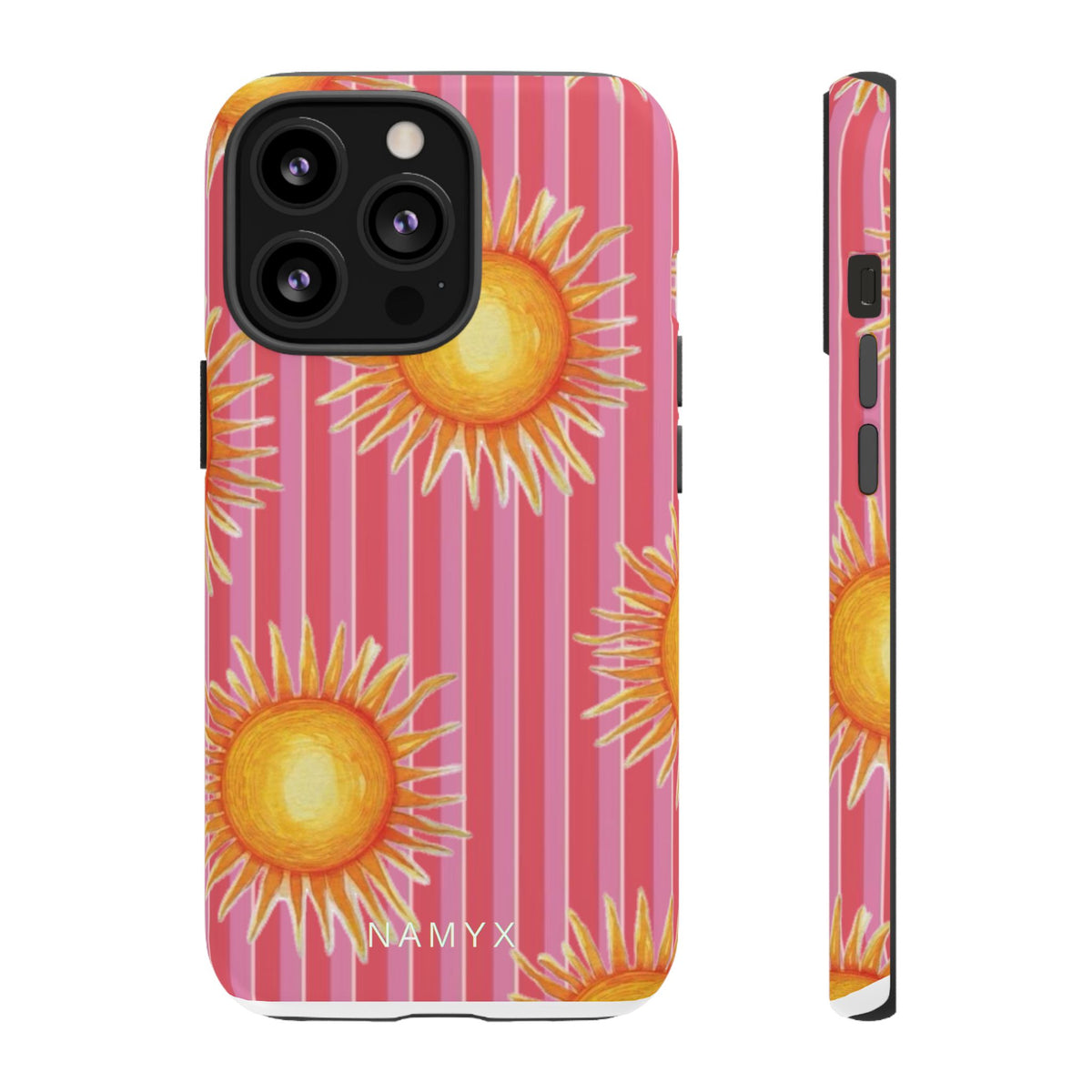 Sunburst Stripe Tough Phone Case — Bright Yellow Sun Pattern on Pink