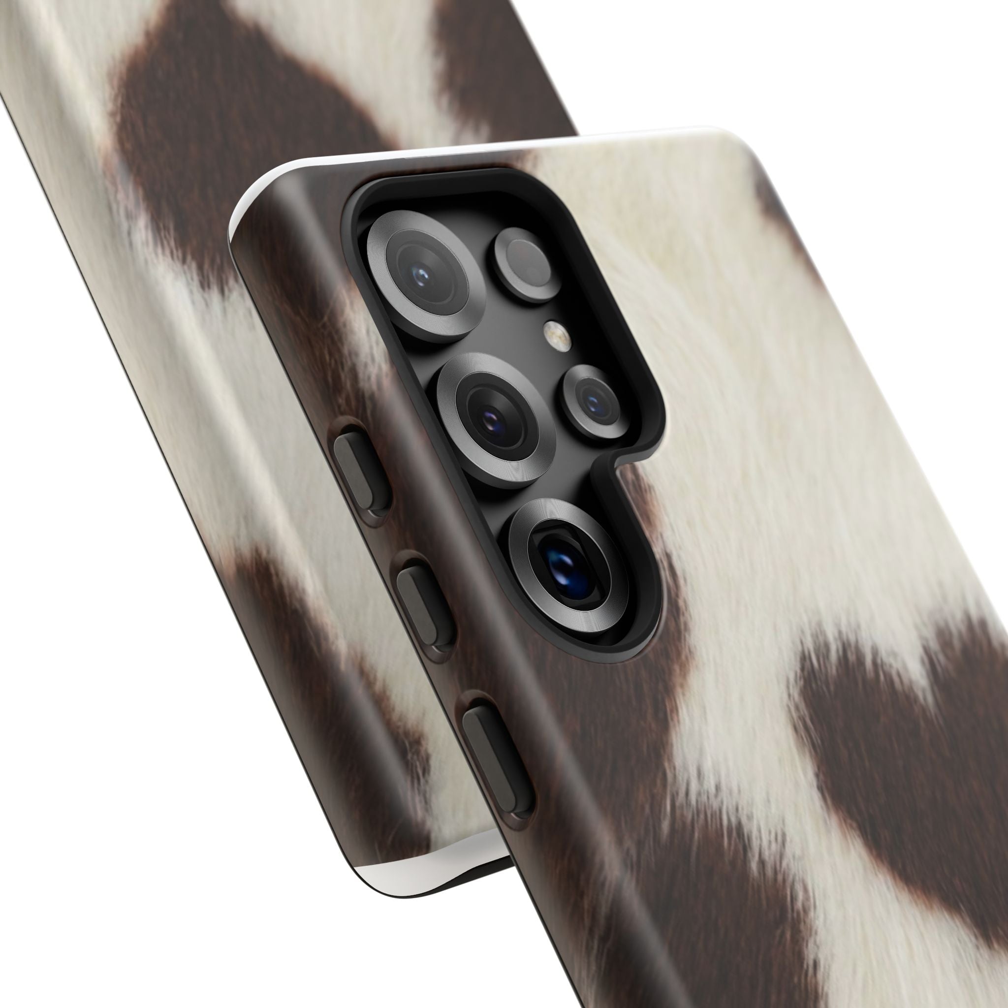 Cowhide Heart Phone Case — Cute Cow Print Protective iPhone Cover