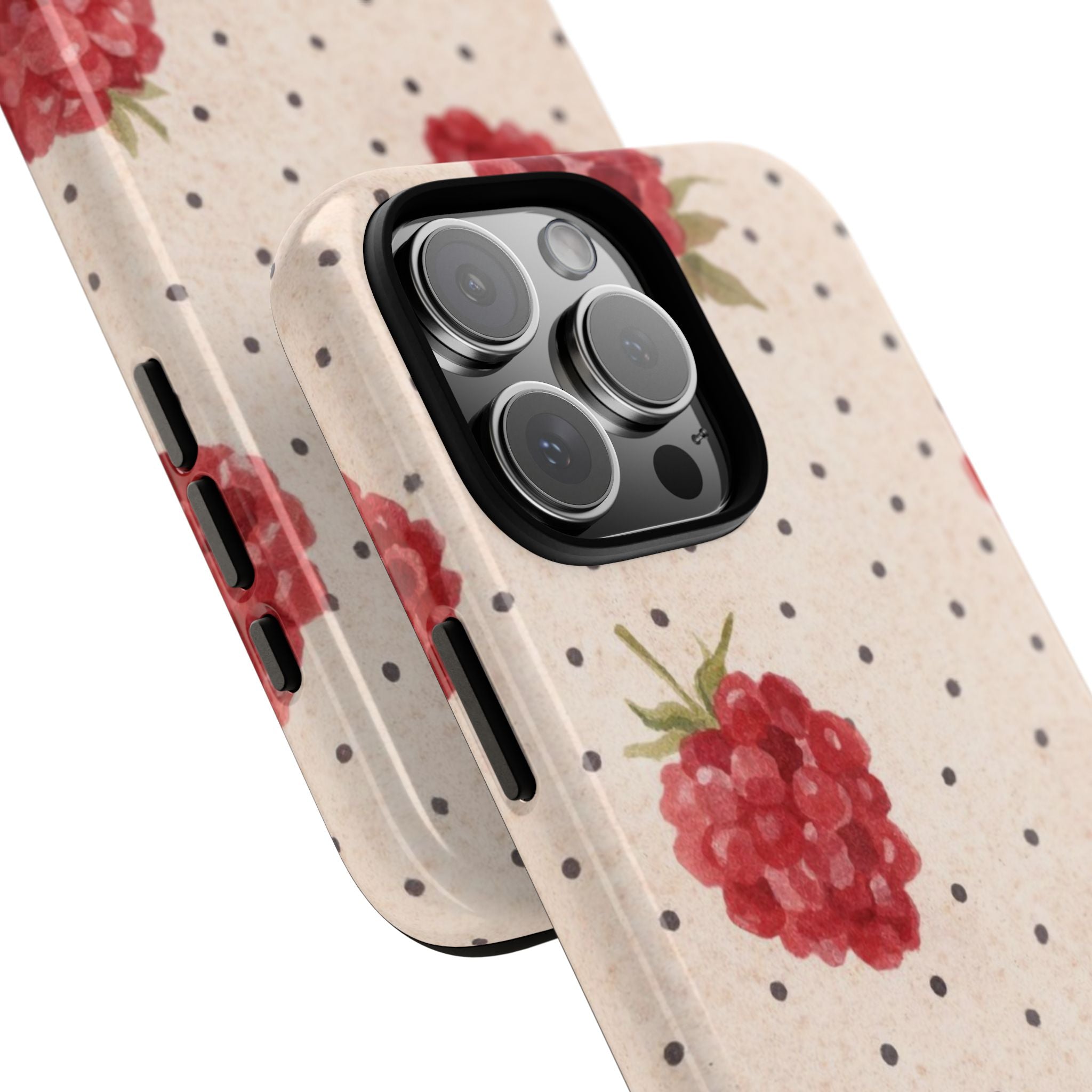 Raspberry Dotted Tough Phone Case — Vintage Floral Protective Cover