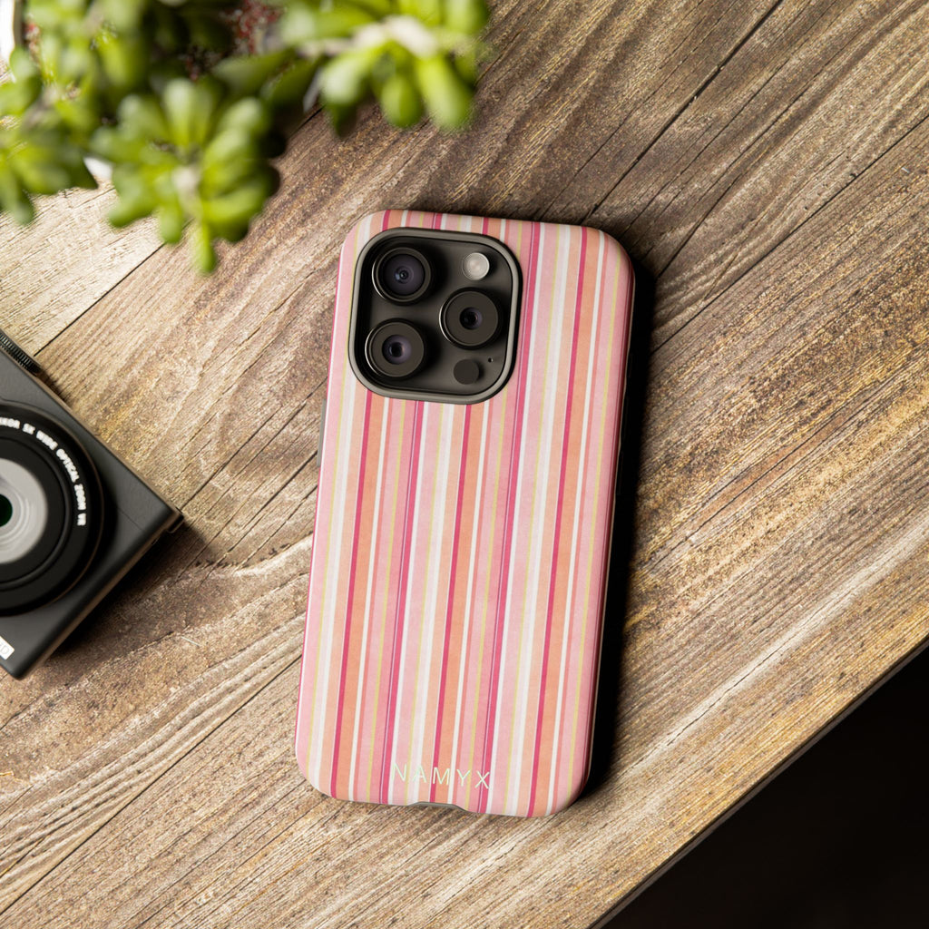 Pink Vintage Stripe Tough Phone Case