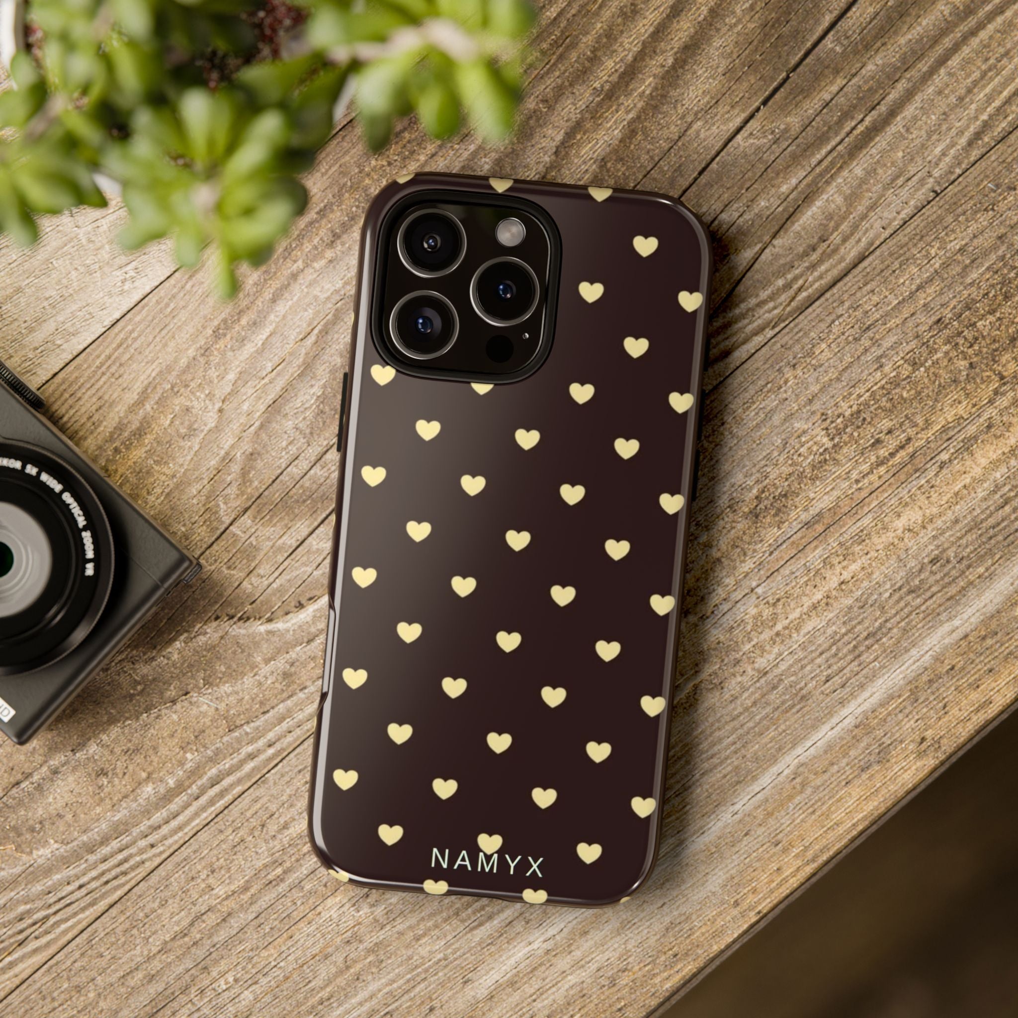 Tough Case — Brown Phone Case with Cream Heart Pattern