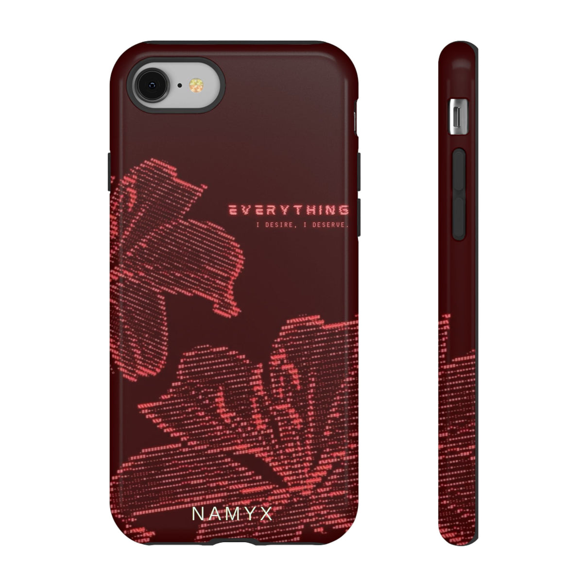 Floral Tough Phone Case — 'Everything' Burgundy Protective Cover