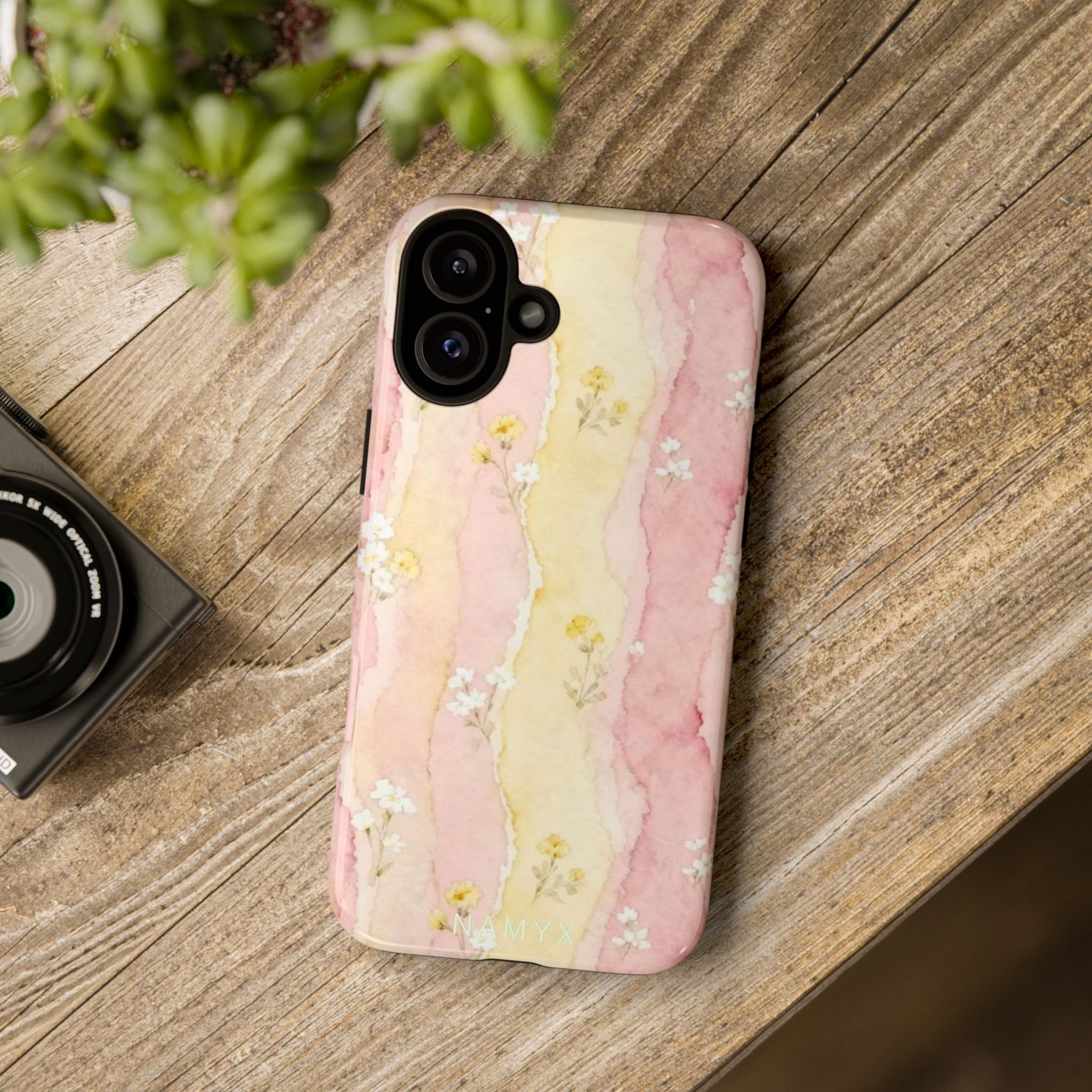 Floral Watercolor Tough Phone Case — Pink & Yellow Daisy Protective Cover