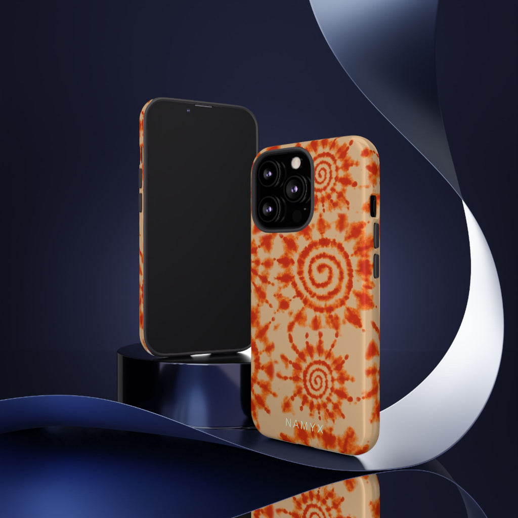 Tie-Dye Spiral Tough Phone Case — Orange Retro Protective Case