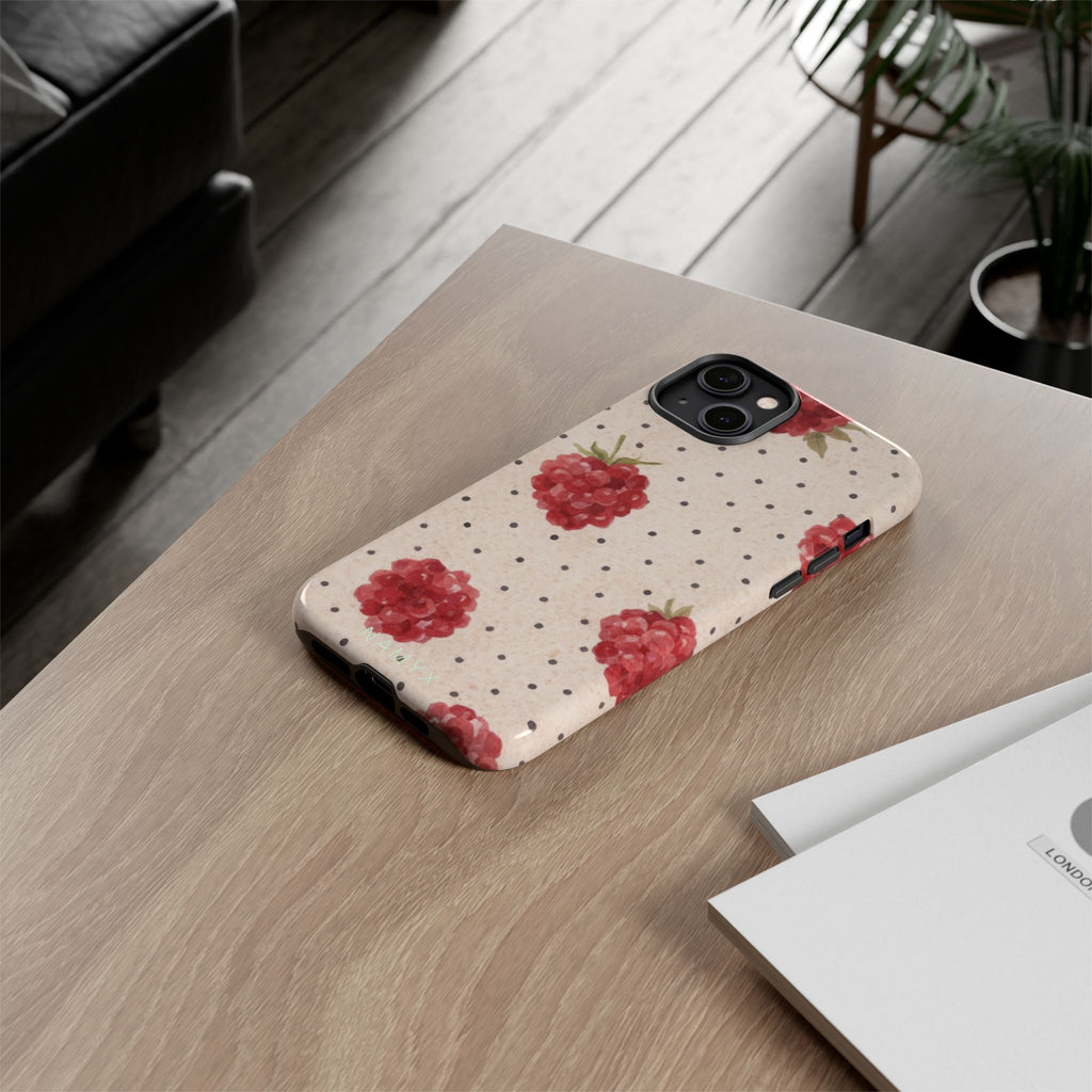 Raspberry Dotted Tough Phone Case — Vintage Floral Protective Cover