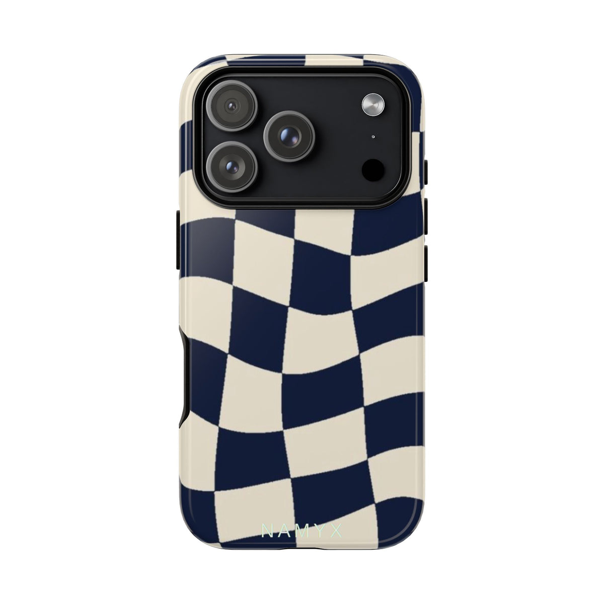 Wavy Checkered Phone Case – Retro Navy Racing Pattern Tough Case