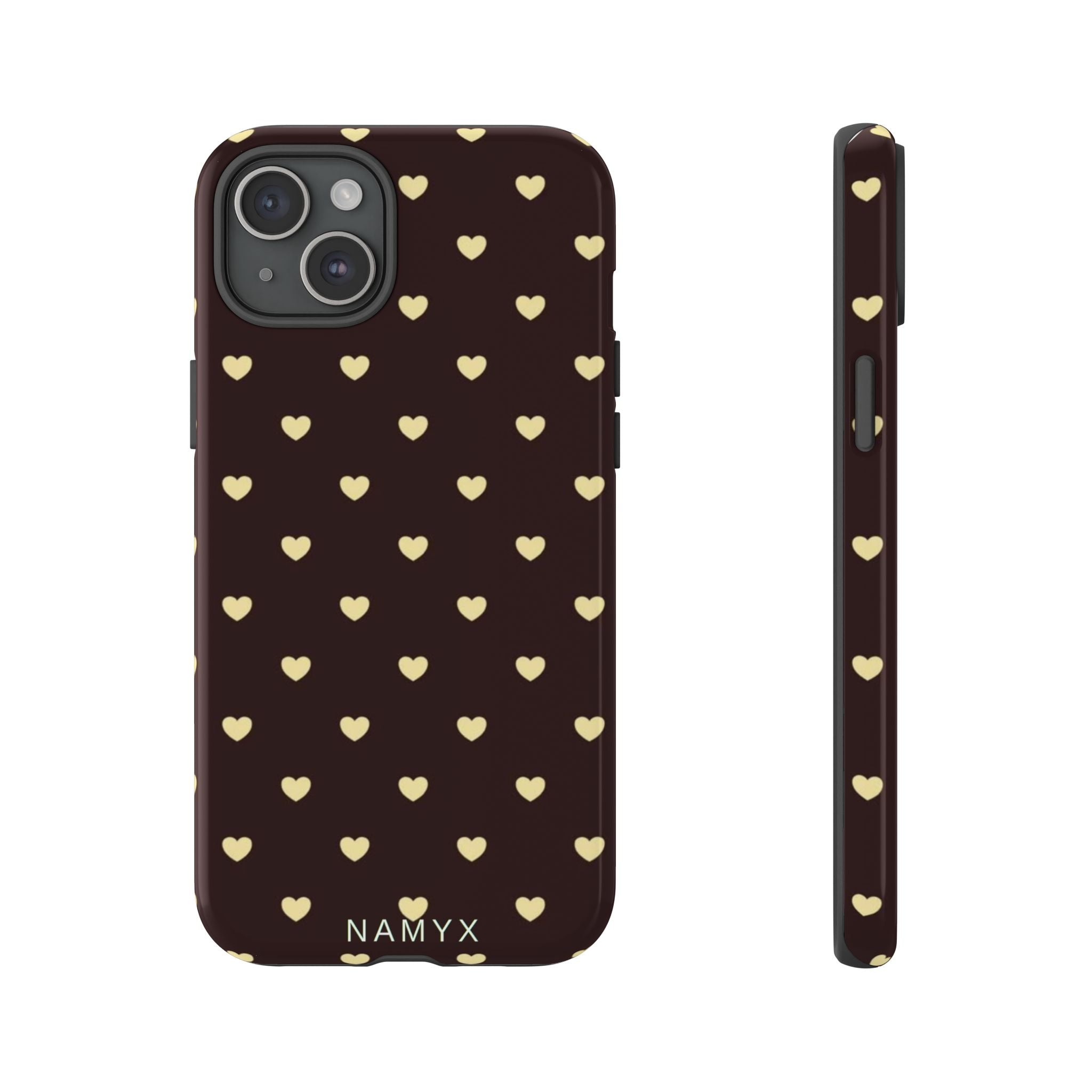 Tough Case — Brown Phone Case with Cream Heart Pattern