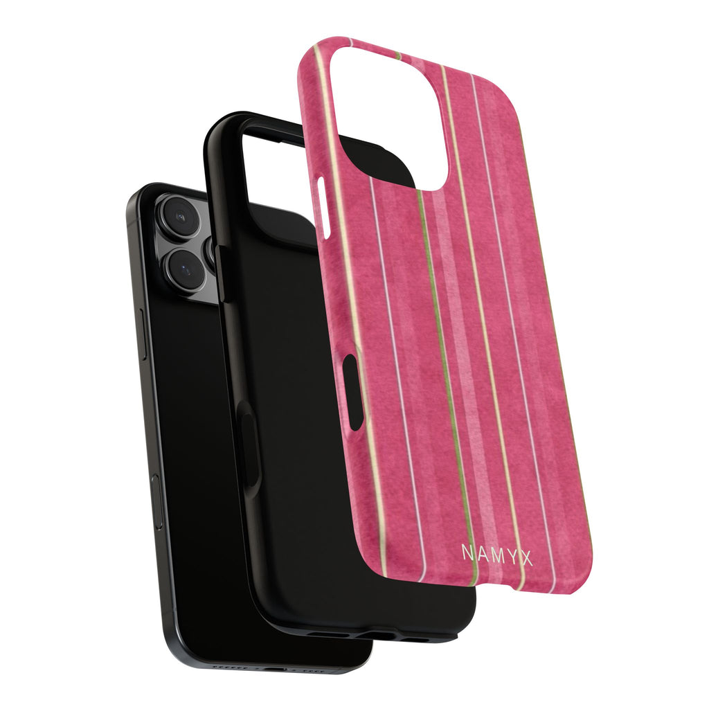 Pink Vertical Stripe Tough Phone Case — Durable Protective iPhone Cover with Subtle Vintage Stripes