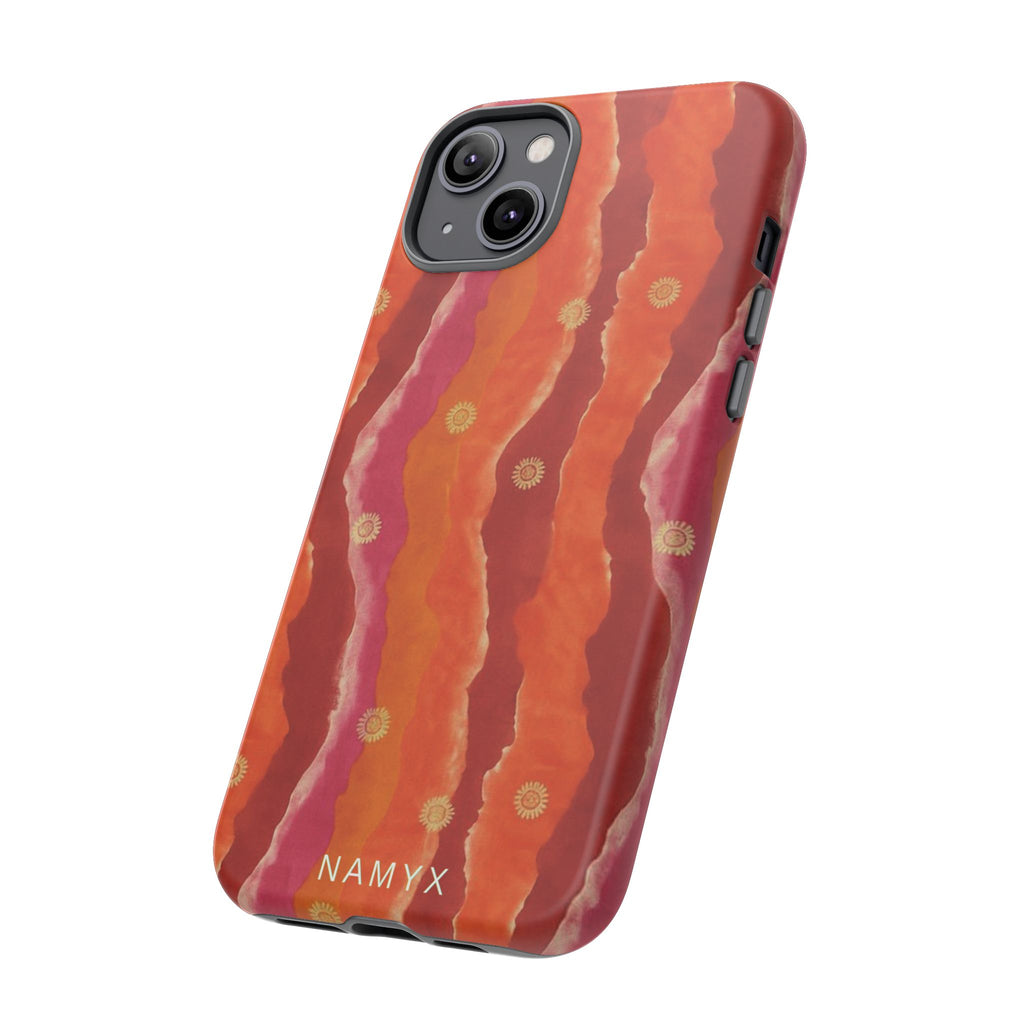 Abstract Red Waves Phone Case — Bold Orange & Pink Protective Tough Case
