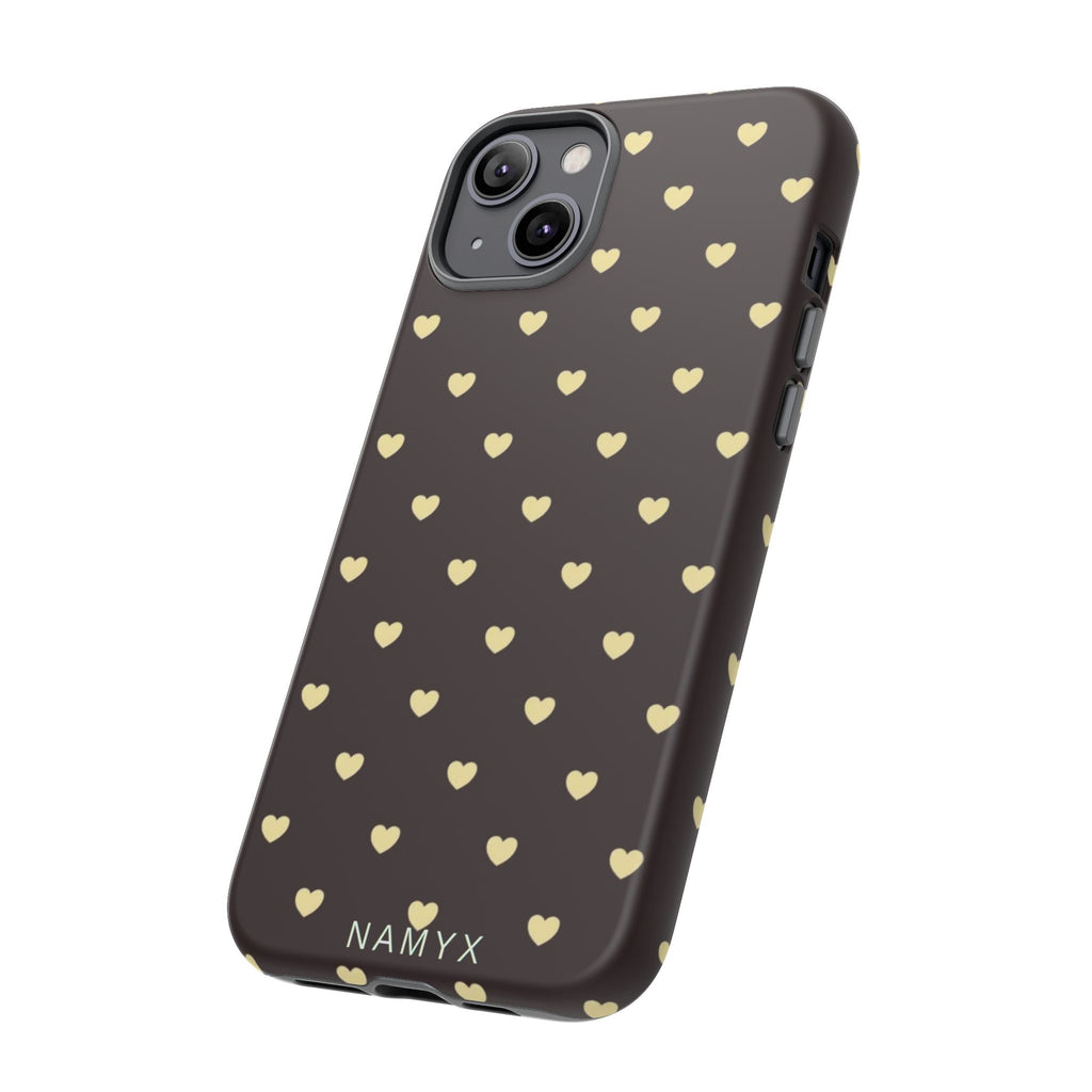 Tough Case — Brown Phone Case with Cream Heart Pattern