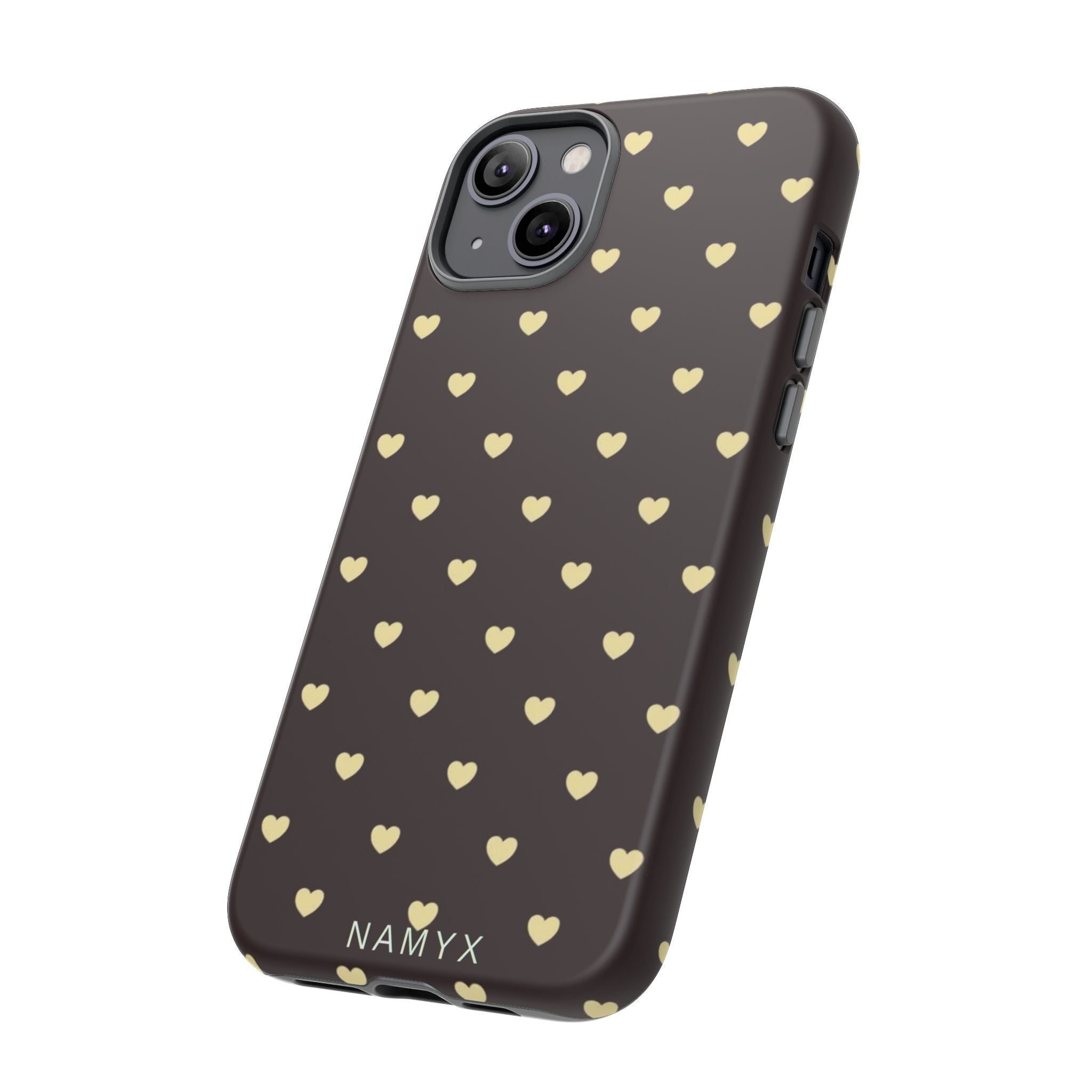 Tough Case — Brown Phone Case with Cream Heart Pattern