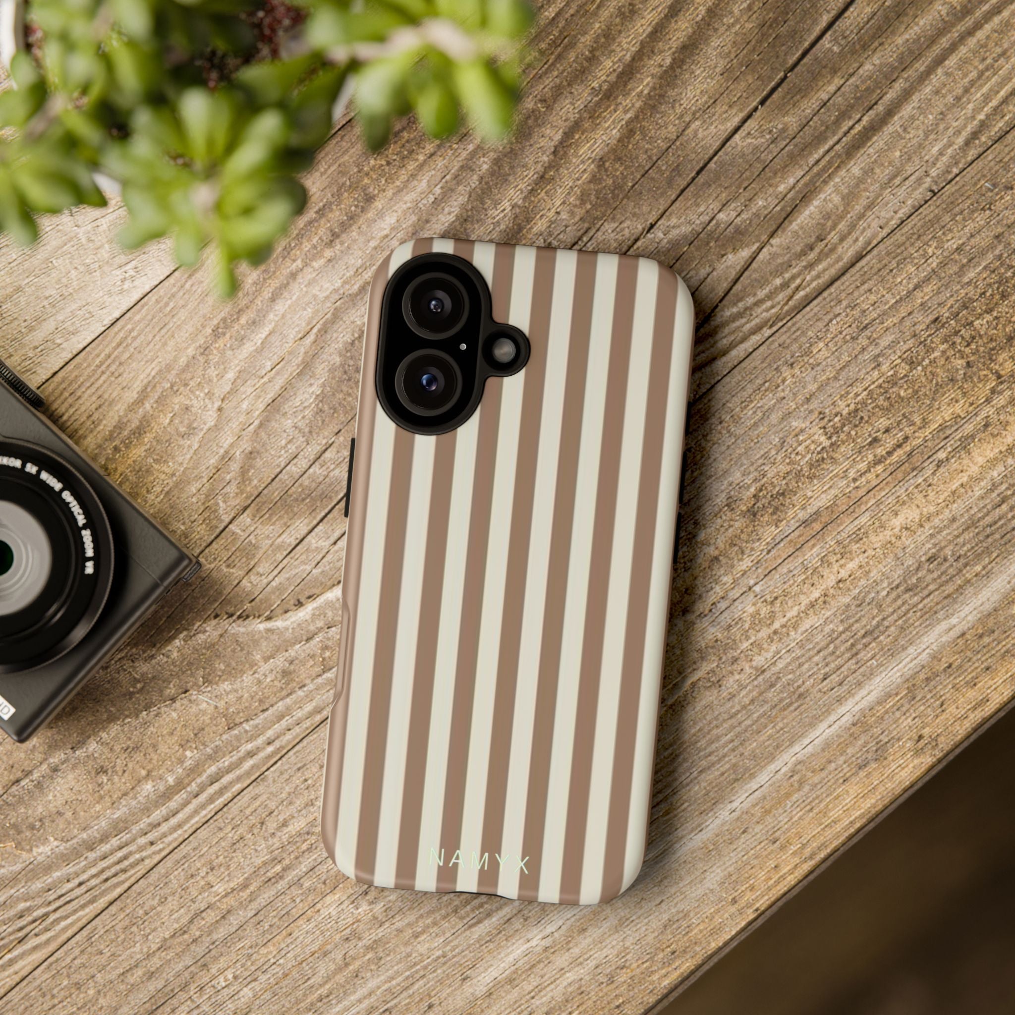 Striped Beige Phone Case — Classic Vertical Brown & Cream Stripe Tough Case